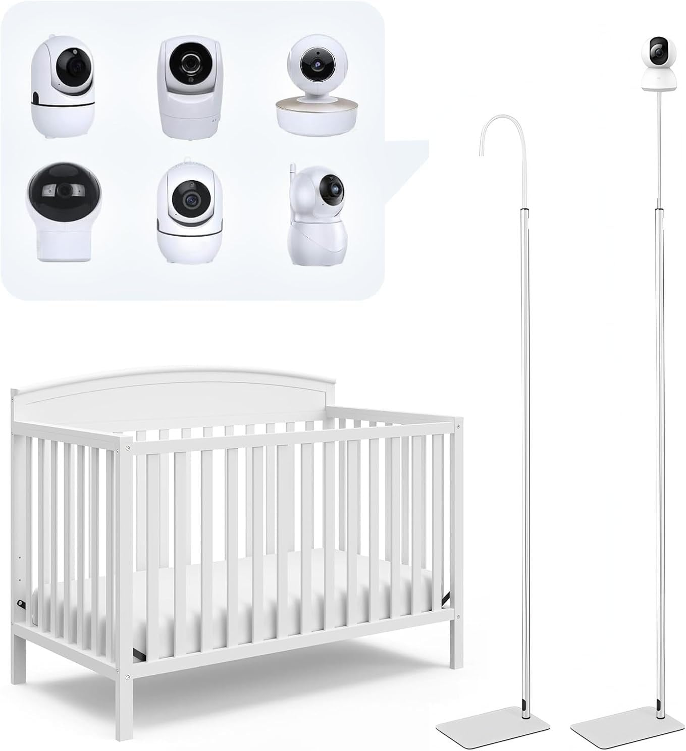 Baby Monitor Floor Stand Holder Compatible All Cameras with 1/4 Screw Height Adjustable & Universal Mount Secure, More Safety Clamp Flexible Most Baby Camera Keep Baby Away from Touching 170CM image number 3
