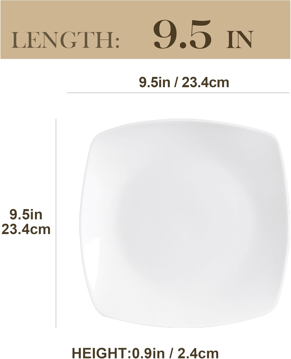 (6-Piece) - Malacasa, Series Julia, 9.5" Ivory White Square Porcelain Dinner Plate Set Christmas Flat Plate Set, Pack of 6 (23.5 23.5 2Cm) image number 3