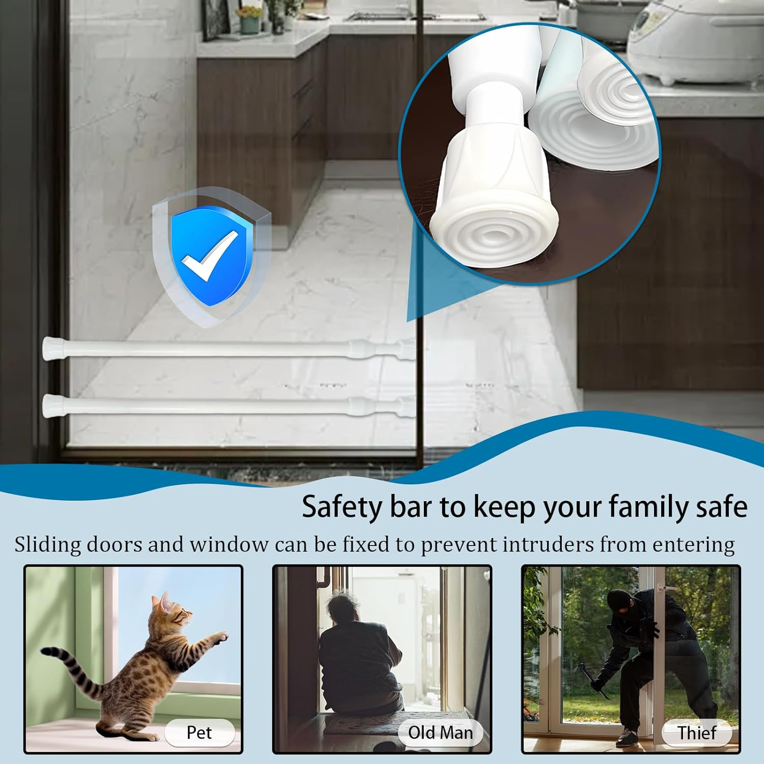 Sgphrzlt Adjustable Sliding Glass Patio Door Security Bar, 40-70Cm Extendable Small Tension Rods, Anti-Slip Window Safety Lock Bars, No Drill Short Curtain Rod, 2 Pack - 2 Pack image number 2