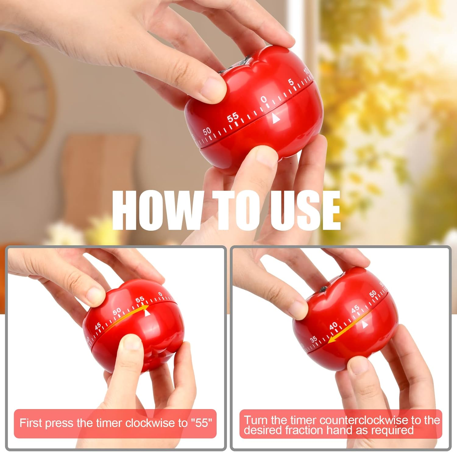 Tomato Kitchen Timer, Pomodoro Timer, Kitchen Clock Timer 60 Minute Timing Countdown for Learning/Playing/Cooking, Digital Timer for Kitchen Cooking Baking image number 1