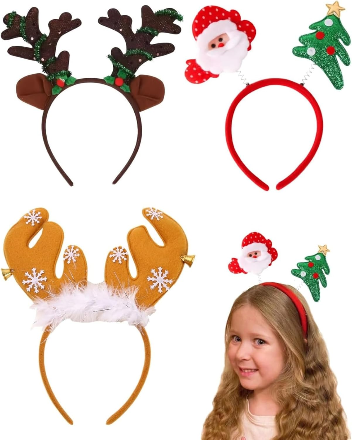 Itadaku 3 PCS Christmas Headbands for Girls, Reindeer Antlers, Santa, Tree and Festival Hairbands for Holiday, Party, Halloween, and Christmas Dress-Up image number 4