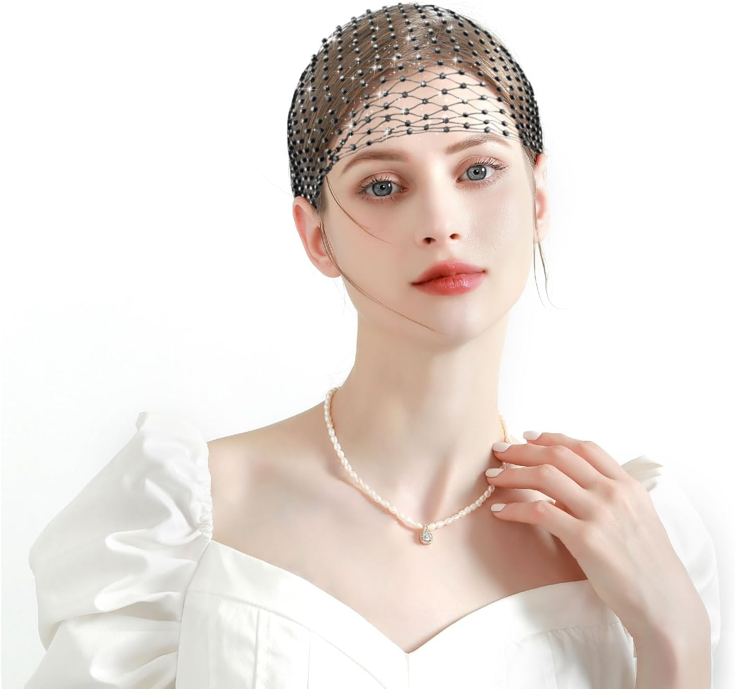 NQEUEPN Rhinestone Head Scarf, Black Glitter Crystal Mesh Headband Elastic Wide Head Wraps Diamond Sparkly Headpiece Party Nightclub Costume Hair Accessories for Women Girls image number 5