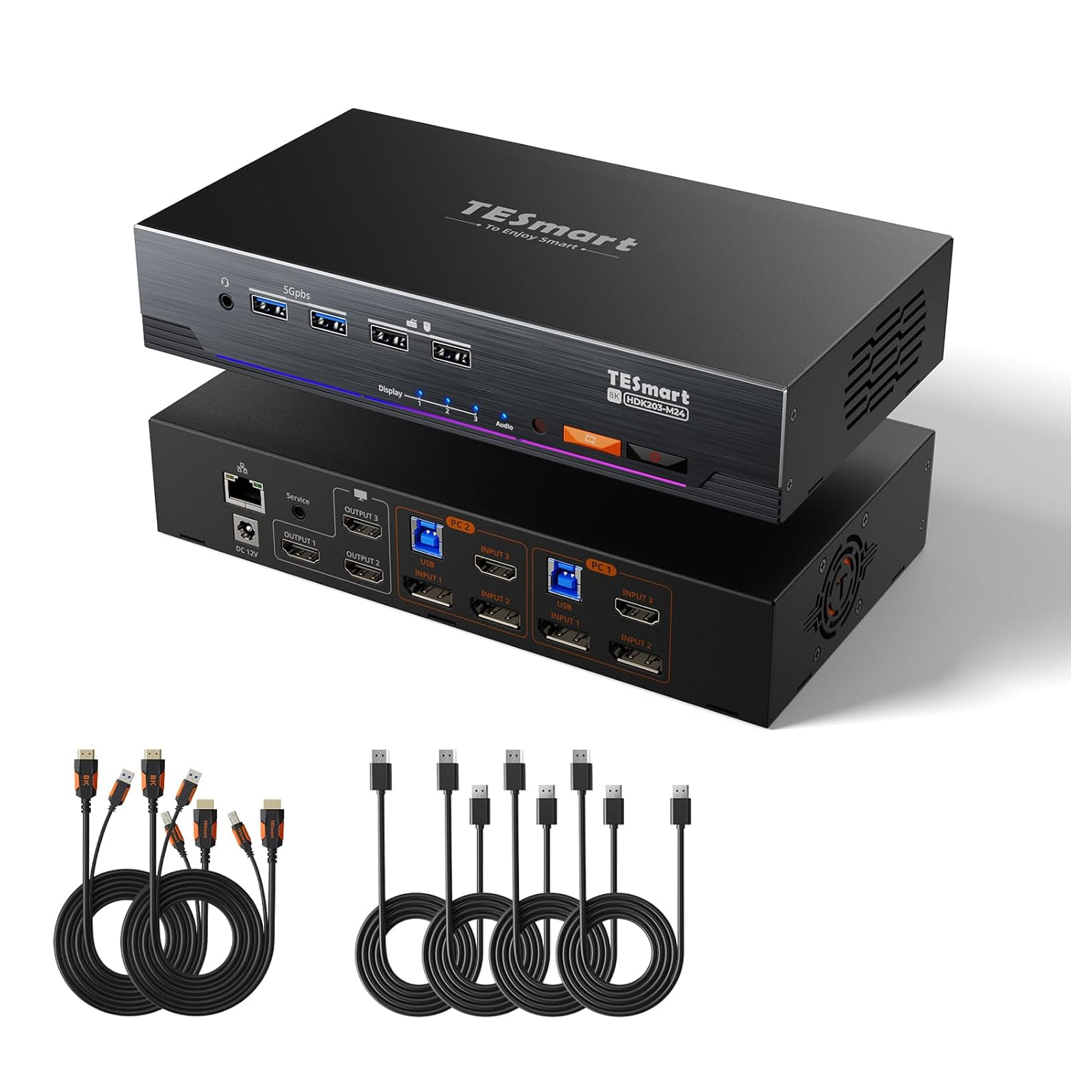 Tesmart HDMI Displayport KVM Switch 3 Monitors 2 Computers,Hdmi 2.1 & DP 1.4 KVM Switch Triple Monitors 8K@60Hz 4K@144Hz for Gaming,Support EDID | USB 3.0 | Gigabit Network | Vrr,Input Cables Included image number 4