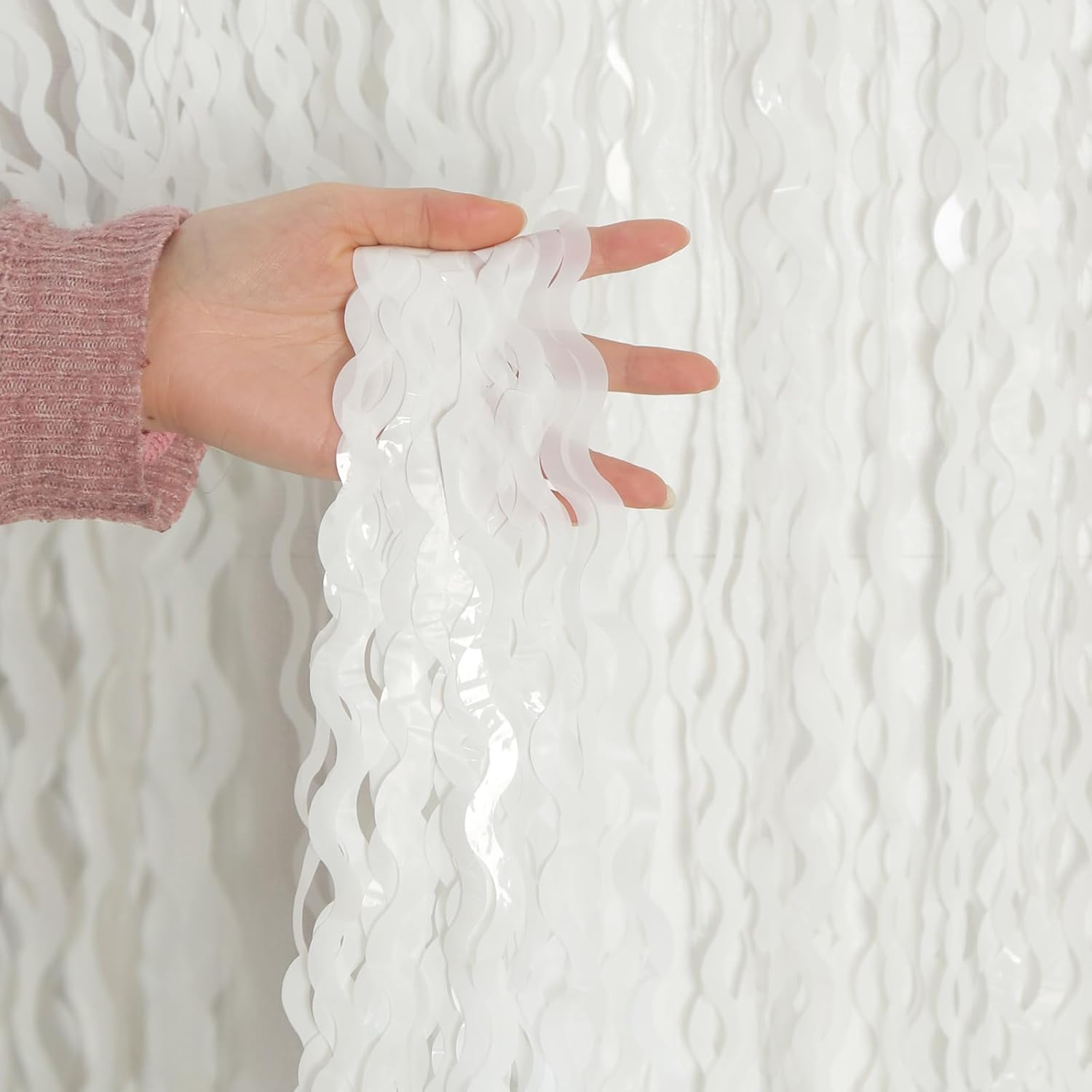 4 Pack White Door Streamers Foil Backdrop - 3.3X6.6Ft Metallic Tinsel Foil Fringe Curtains Photo Booth Backdrop for Party Decoration - Black image number 7