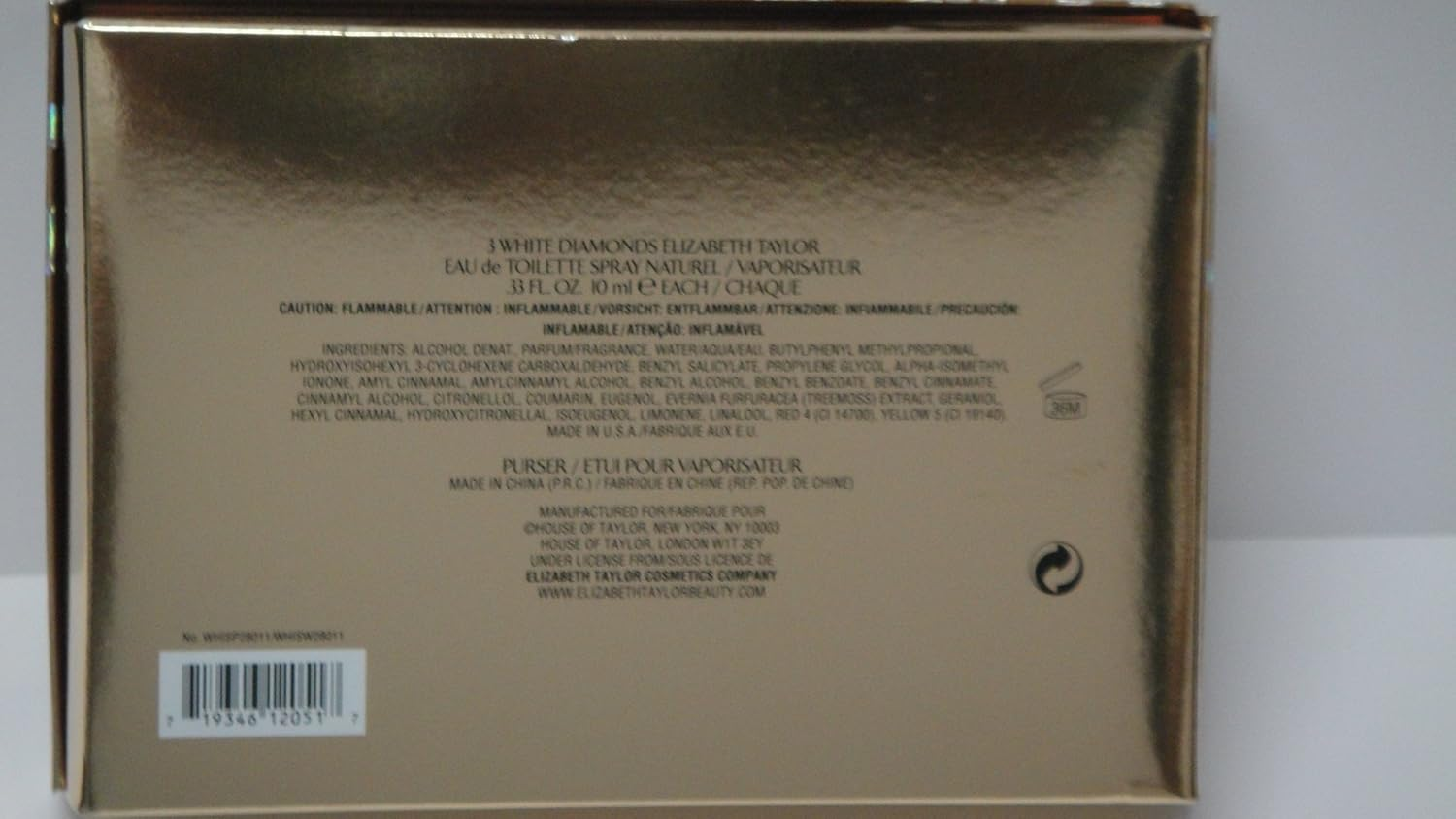 White Diamond Elizabeth Taylor Eau De Toilette Spray, 3 Bottles, Each 0.33 Oz + Refillable Purser