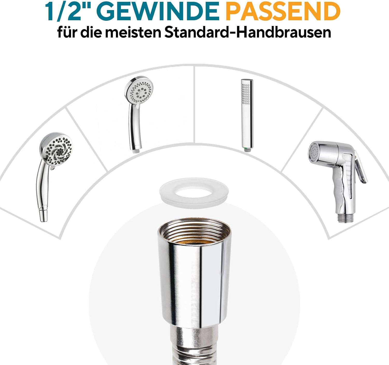 Shower Hose 2M Flexible Long Shower Hose Chrome Made of Stainless Steel Anti-Kink Anti-Explosion Leakproof Encryption Universal Brass Connector Replacement Metal Shower Pipe Cable