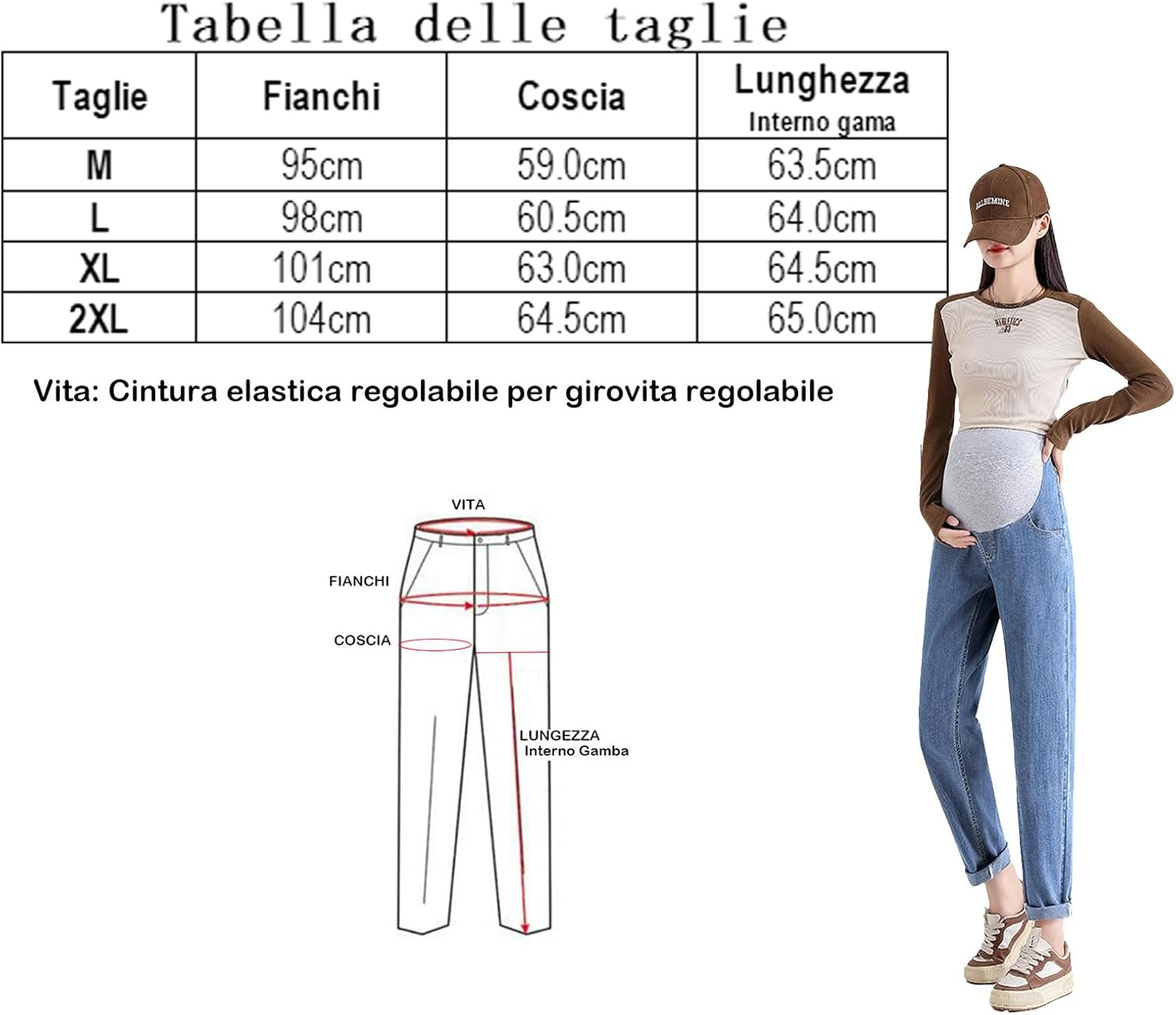 Dad Style Maternity Jeans with Adjustable Belt - Slimming Trousers, Short Size, Pockets and Comfort for Casual Look in Pregnancy image number 5