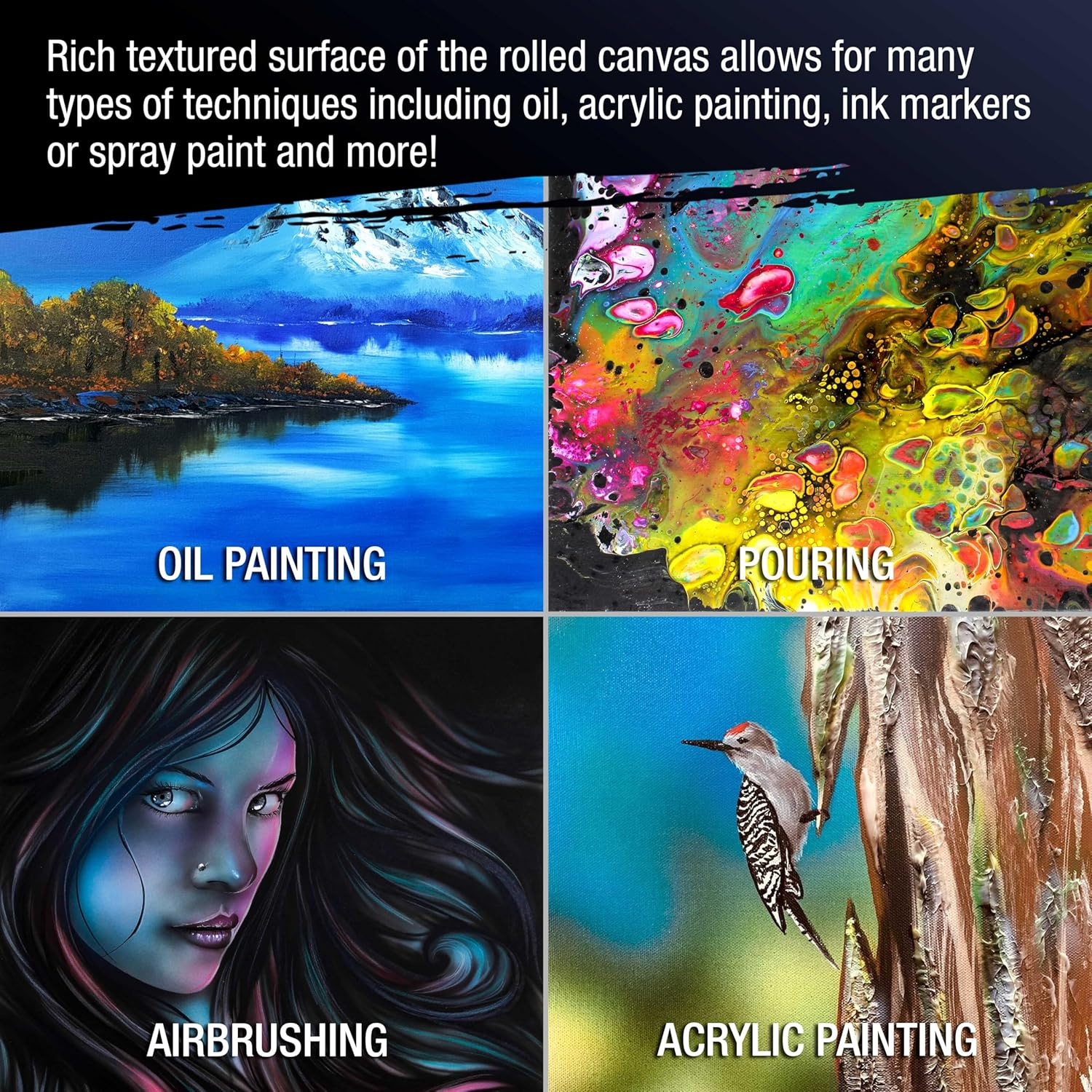 U.S. Art Supply 12" Wide X 2 Yards (6 Feet) Long Unstretched Canvas Roll - 100% Cotton, 12-Ounce Triple Primed Gesso, Acid-Free - Pro Artist Quality, Oil & Acrylic Painting, Murals - Cut to Frame Size image number 6