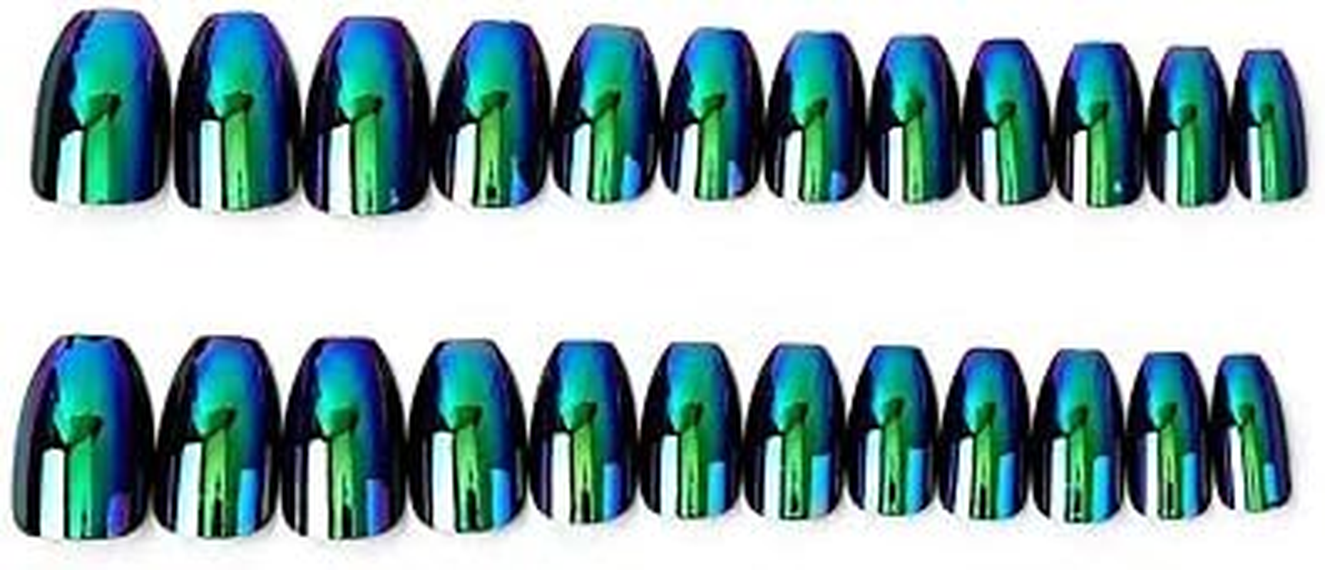 24Pcs Fake Nails Full Cover Metallic Mirror Effect Coffin Blue Purple Nail for Home Beauty Salon