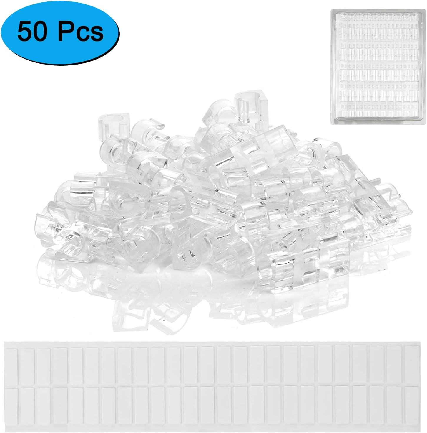 SOULWIT 50 Pcs Self Adhesive Cable Management Clips, Cable Organizers Sticky Wire Clips Cord Holder for TV PC Laptop Ethernet Cable Desktop Home Office (Transparent) - Black image number 5