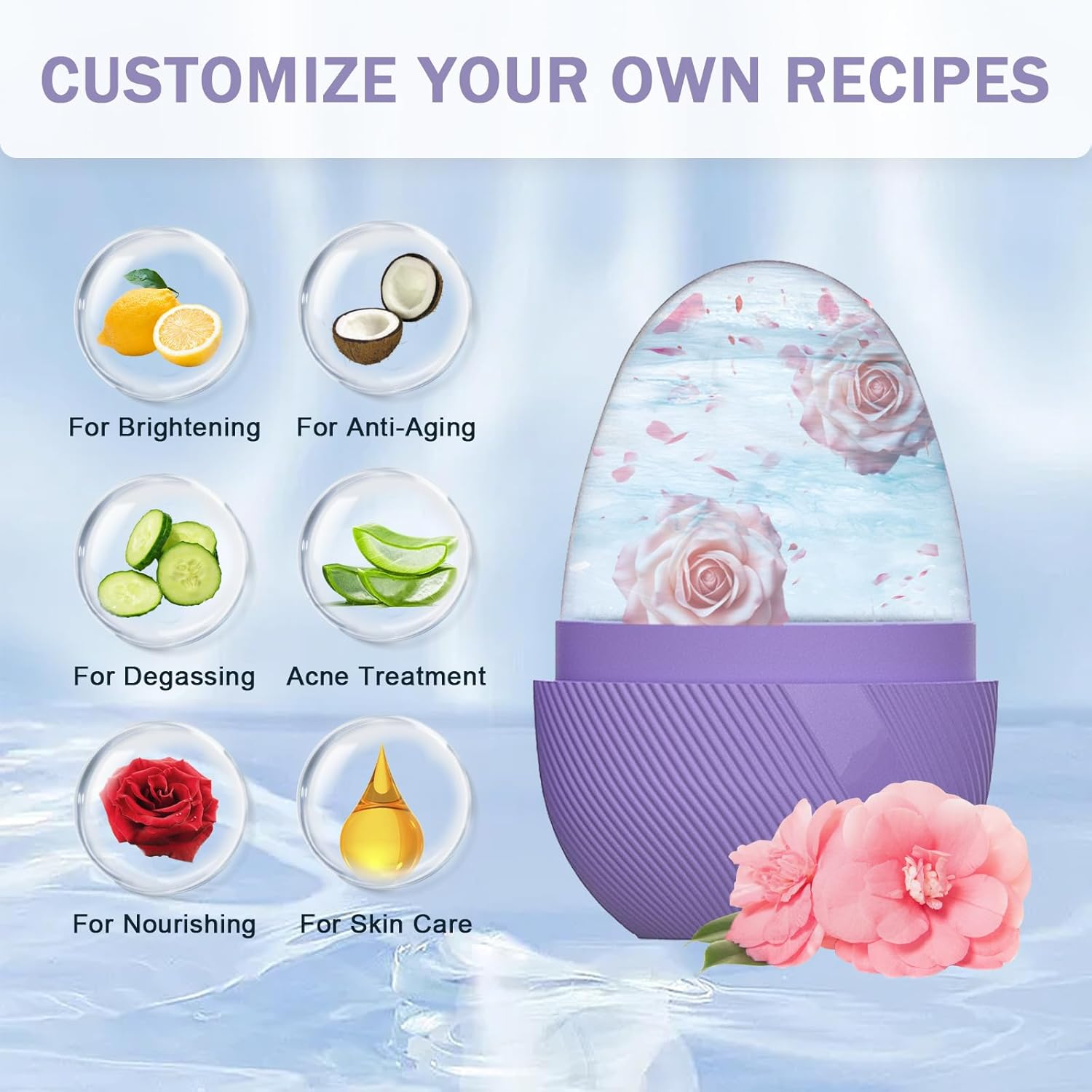 Jotia 1 Pack Ice Cube Roller Massager for Face, Silicone Ice Face Roller Ice Mold for Face and Eyes, Brighten Skin Enhancing Natural Glow (Purple) image number 3