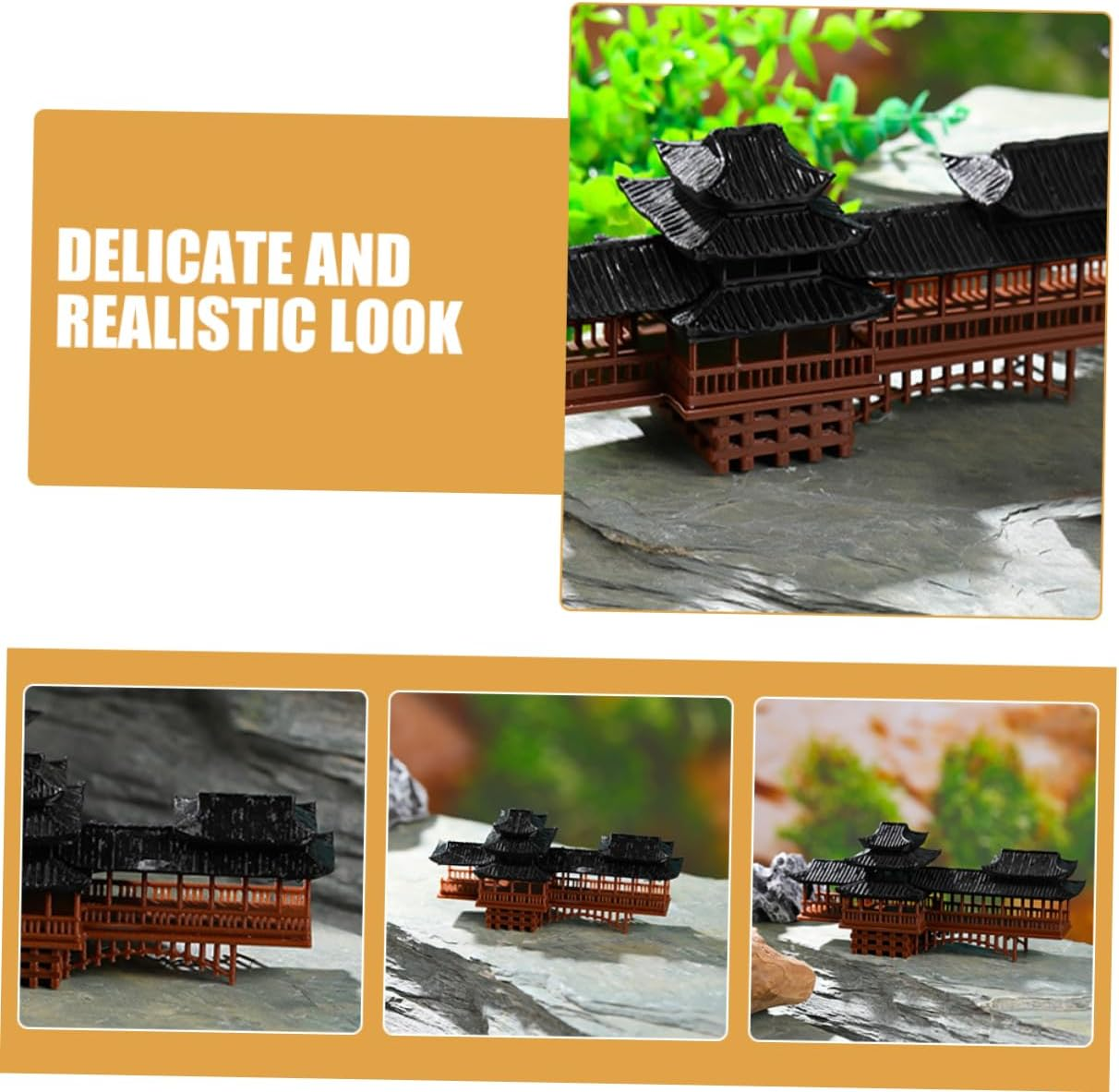 Miniature Landscape Bridge Bonsai Ornament Small Vintage Patio Garden Micro Decor 10X3.7X4.3Cm for Courtyard and Indoor Bonsai Display image number 6