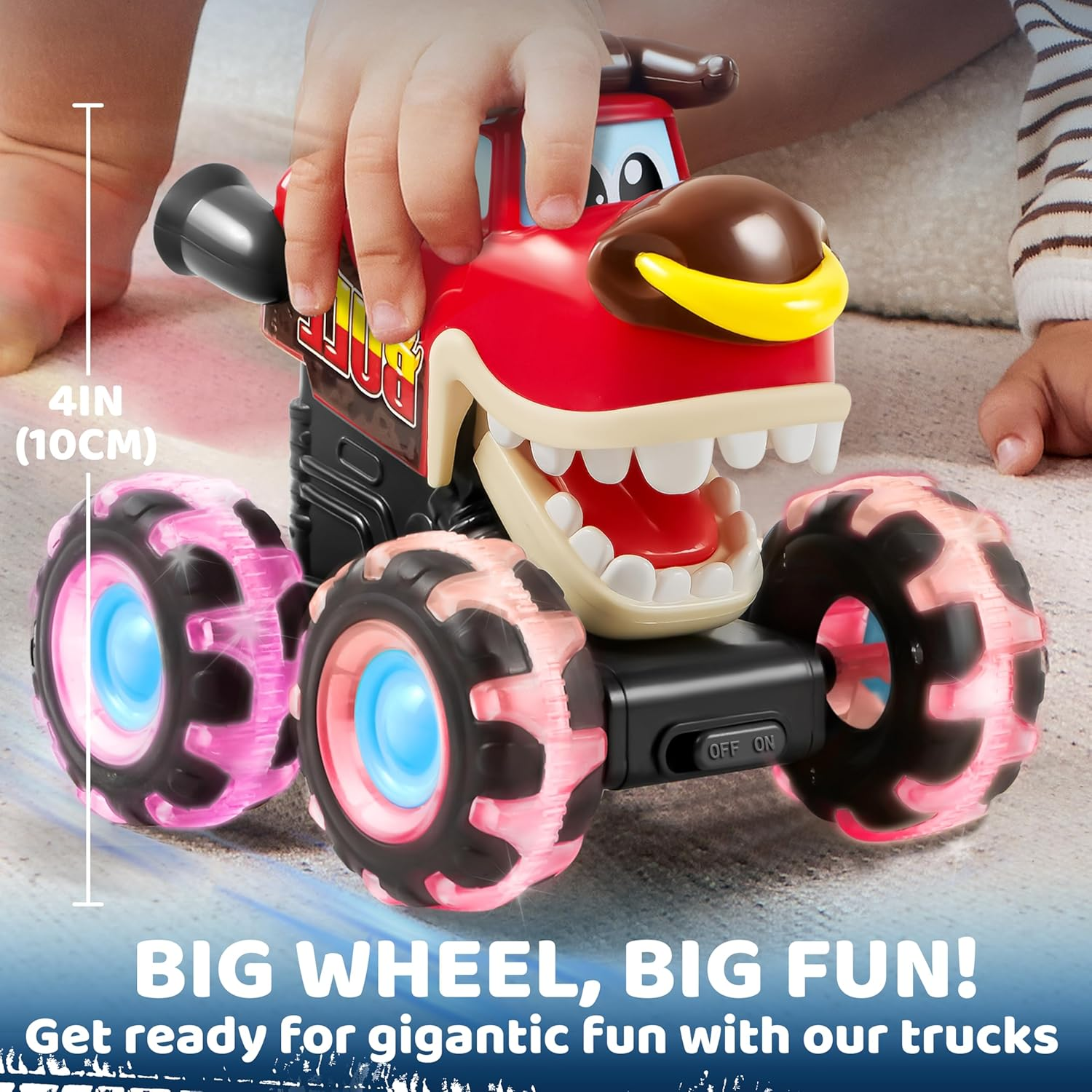 JOYIN 3 Pack Monster Truck Toy - Motion Activated Light-Up Cars for Toddlers - Monster Treads Lightning Wheels - Baby Toy Present - Press & Go Cars for Boys Girls image number 5