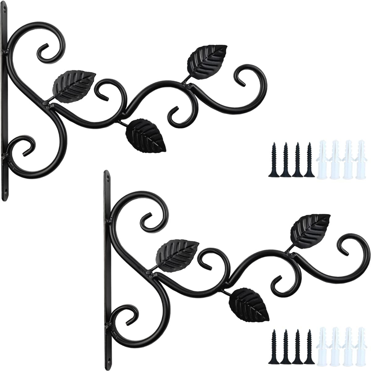NSBELL Plants Hangers Outdoor Indoor Decor, Wall Hooks for Hanging Plant Bracket, Plant Hooks for Bird Feeder, Wind Chime, Lights, Lanterns (Black-2Pcs)