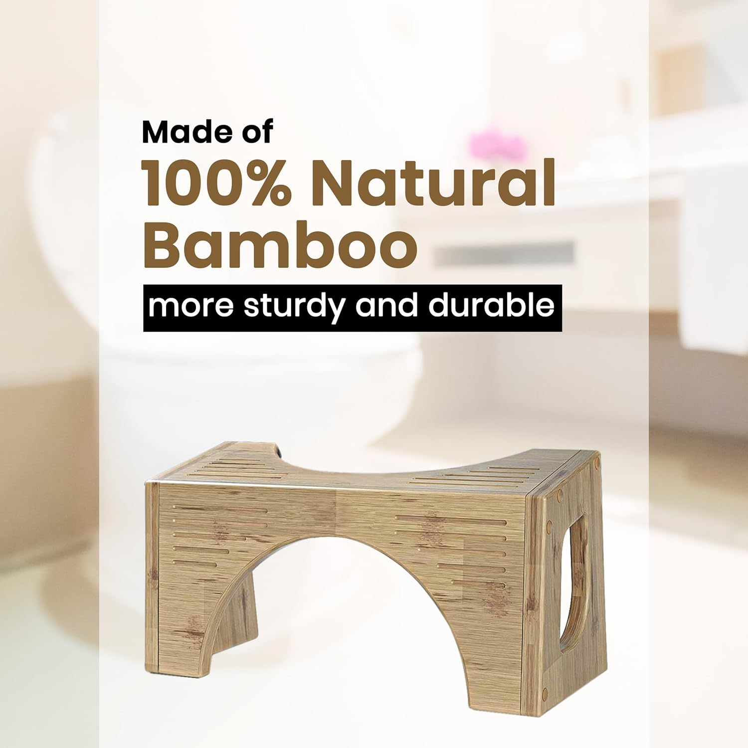 Premium Bamboo Toilet Stool &ndash; Foldable Toilet Step for Adults & Kids | Non-Slip, Ergonomic Bathroom Footstool for Improved Bowel Health & Posture | Eco-Friendly & Compact Design image number 3