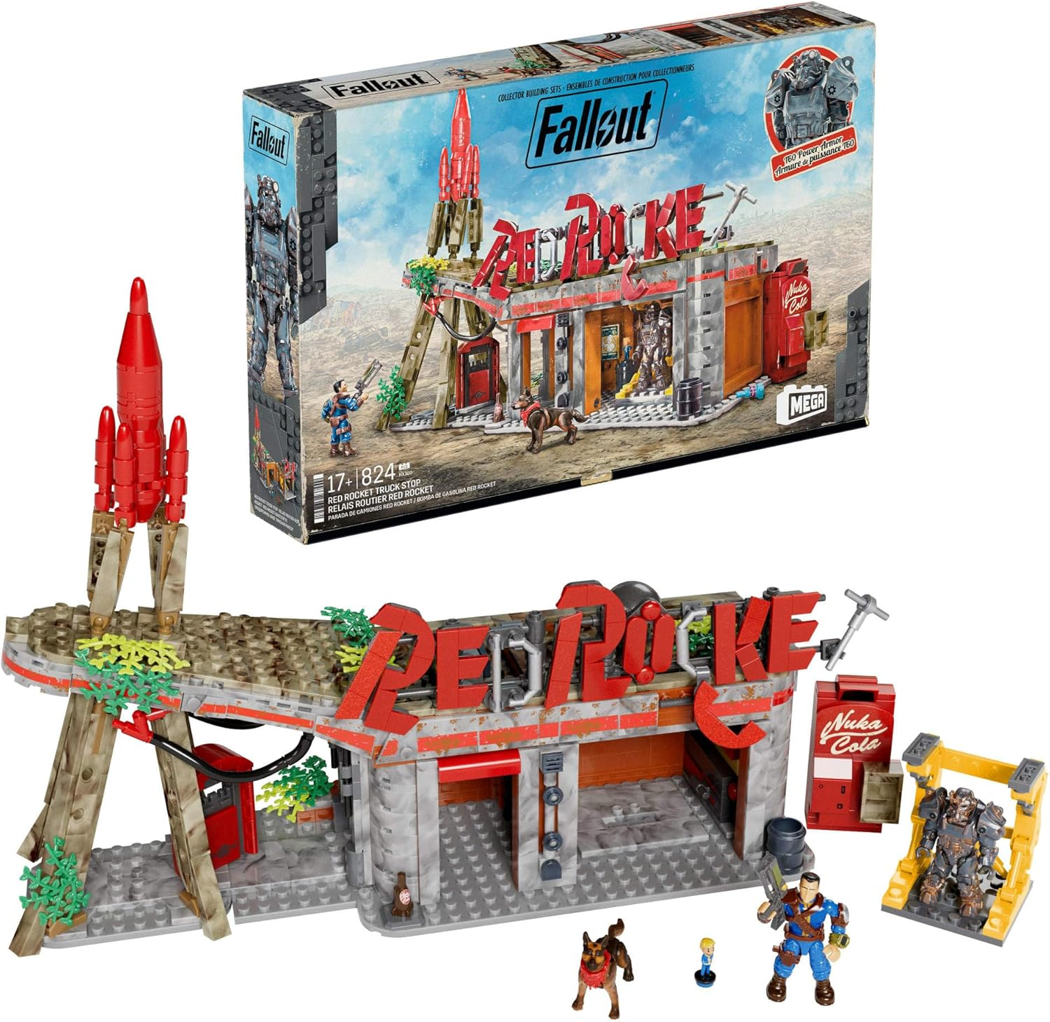 MEGA Fallout Action Figures Building Toys, Red Rocket Truck Stop with 824 Pieces, 2 Poseable Characters and Accessories, for Collectors image number 1