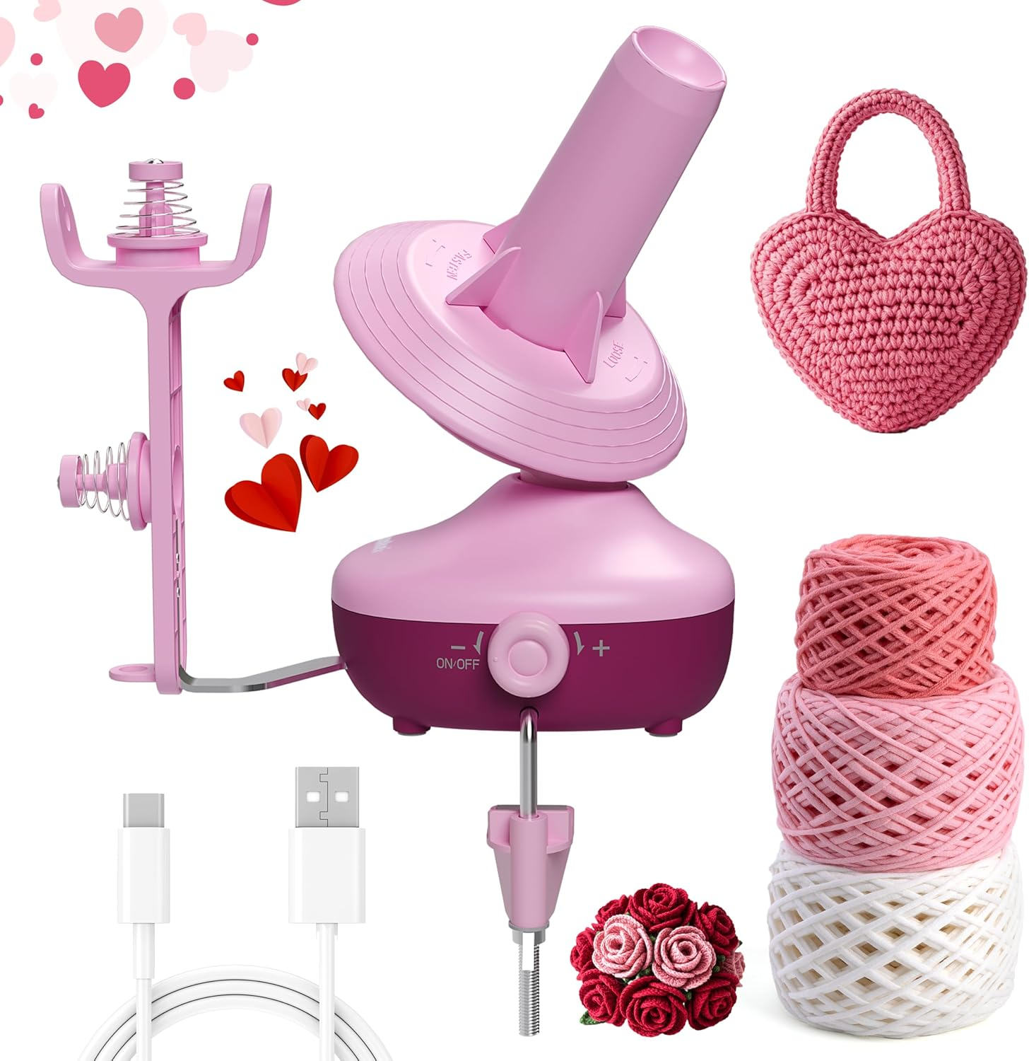 Etcokei Electric Yarn Ball Winder for Crocheting, Strong Tension Stepless Speed Make Compact Cake, Automatic Yarn Spinner Wool Roller, Ideal Helper for Knitting Lovers