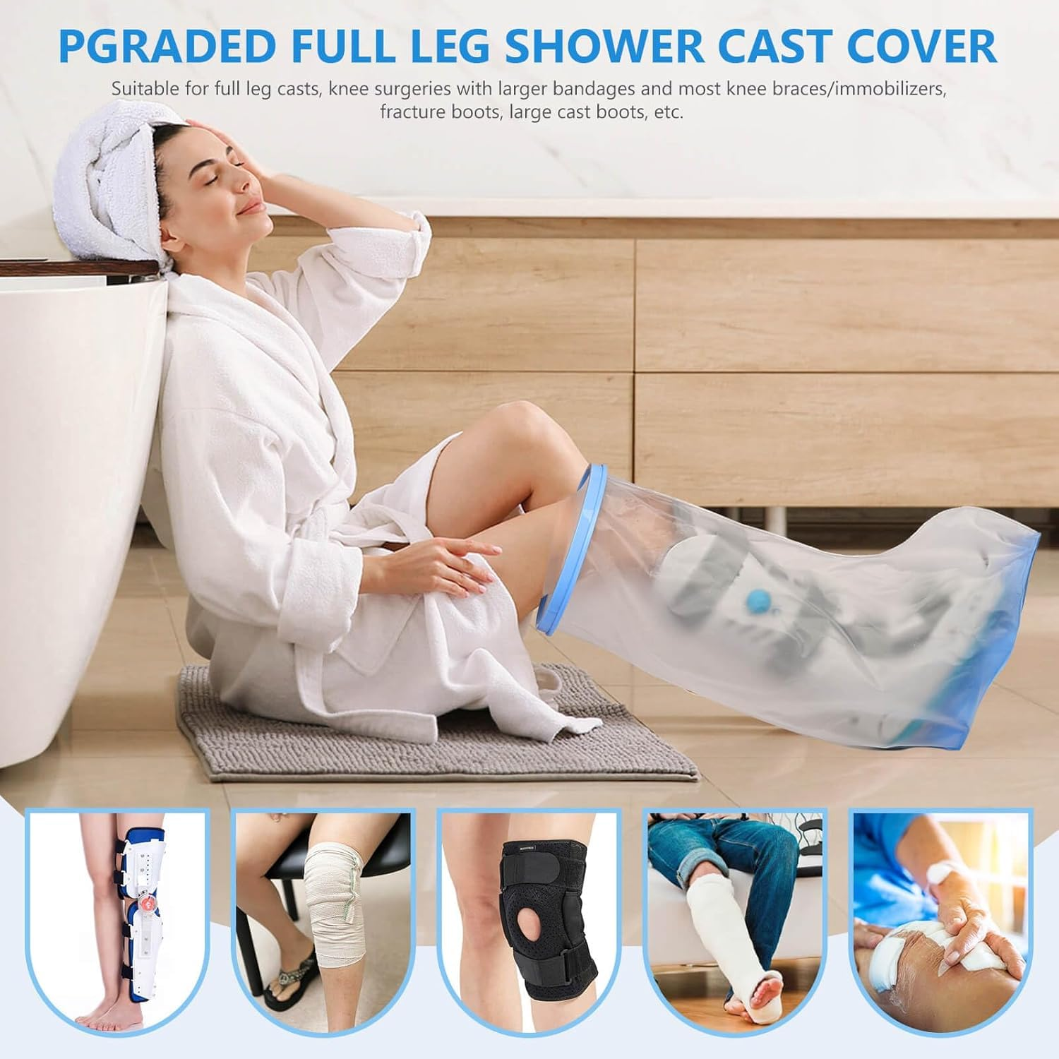 Waterproof Leg Cast Cover for Shower Bath,Cast Covers for Shower Leg after Surgery,Reusable Widening Large Footboard Leg Shower Cover with Non-Slip Bottom for plus Size Adults Surgery Shower Boot image number 5