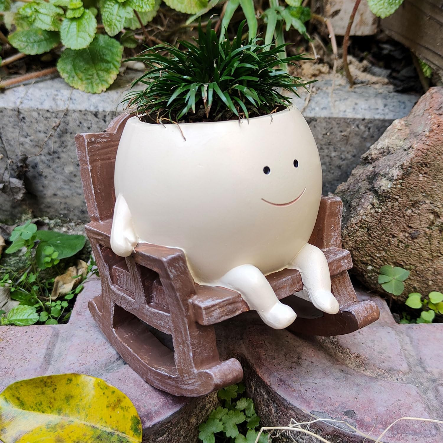 Face Planter Pots Cute Smile Flower Planter for Indoor Outdoor Plants Resin Rocking Chair Succulent Pot for String of Pearls Unique Gift on Mother'S Day, Birthday, Christmas image number 4