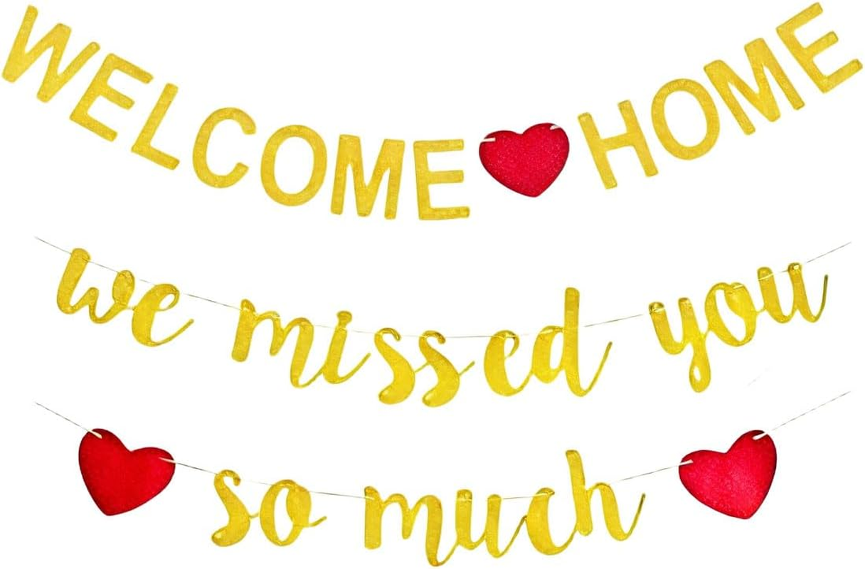 Welcome Home Banner, Pre-Strung Glitter Gold Party Decorations, Shiny Party Decoration Party Supplies, Easy-To-Hang Decoration Set, for Going Home, Military Returns, Housewarming, Family Reunions