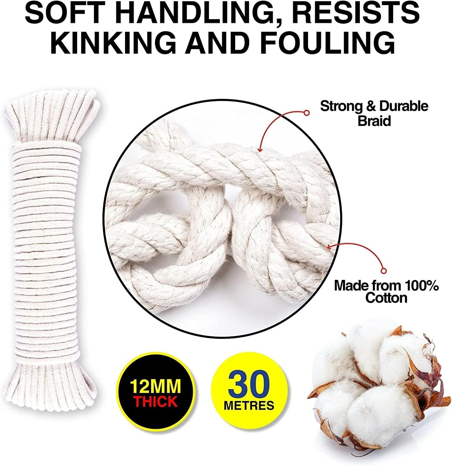 Handy Hardware All Purpose Cotton Rope, 12 Mm X 30 M Size, Natural image number 2