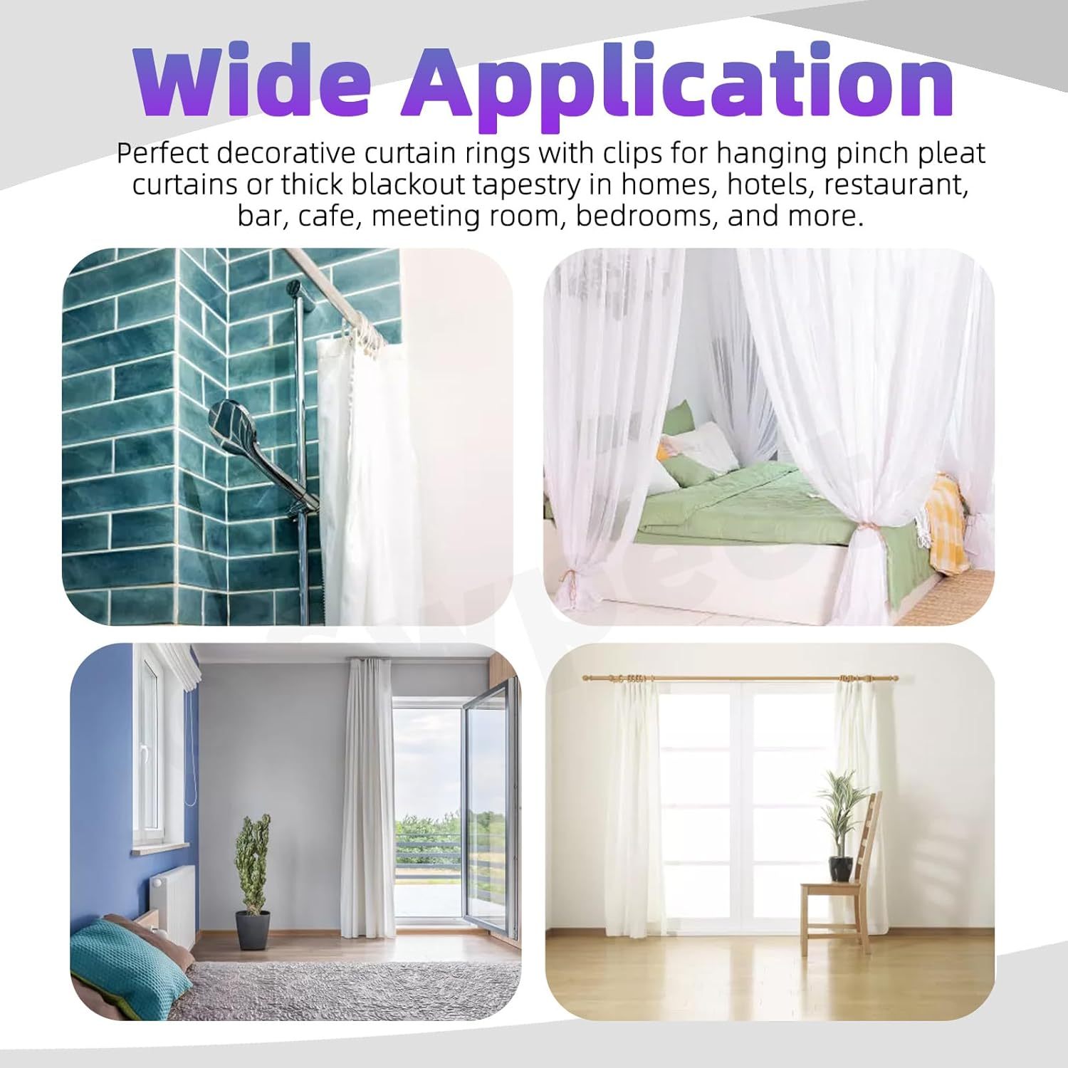 Swpeet 60Pcs 50Mm/2" Inner Diameter Black Metal Curtain Ring with Pin-On Drapery Hooks Assortment Kit, Drape Sliding Eyelet Ring Metal Curtain Hooks, for Window Door Shower Curtain