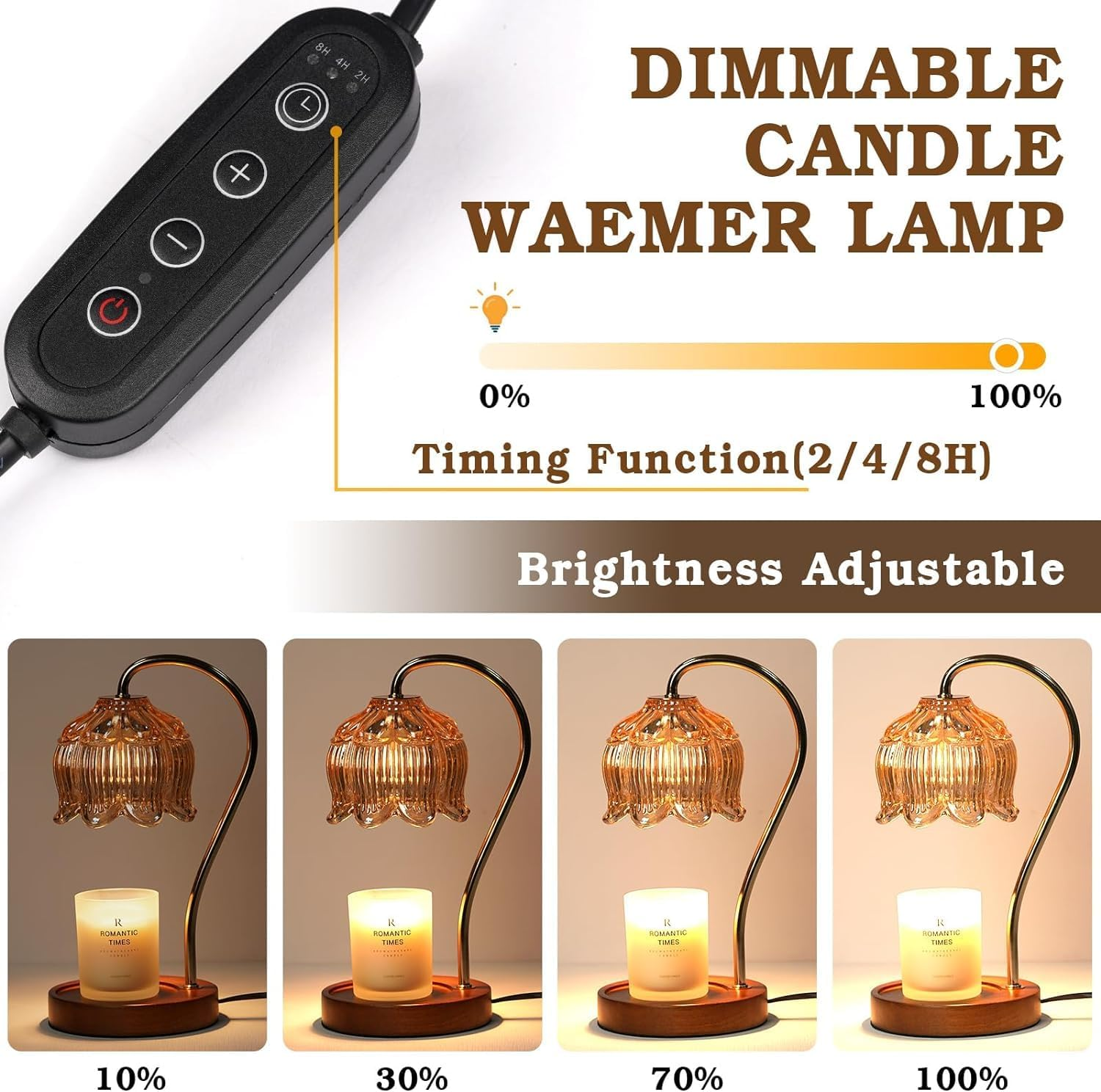 Candle Warmer Lamp with Timer, Candle Warmer Light Compatible with Various Candles for Home Decor,Brightness Adjustable for Jar Scented Wax Melts with 2 Bulbs