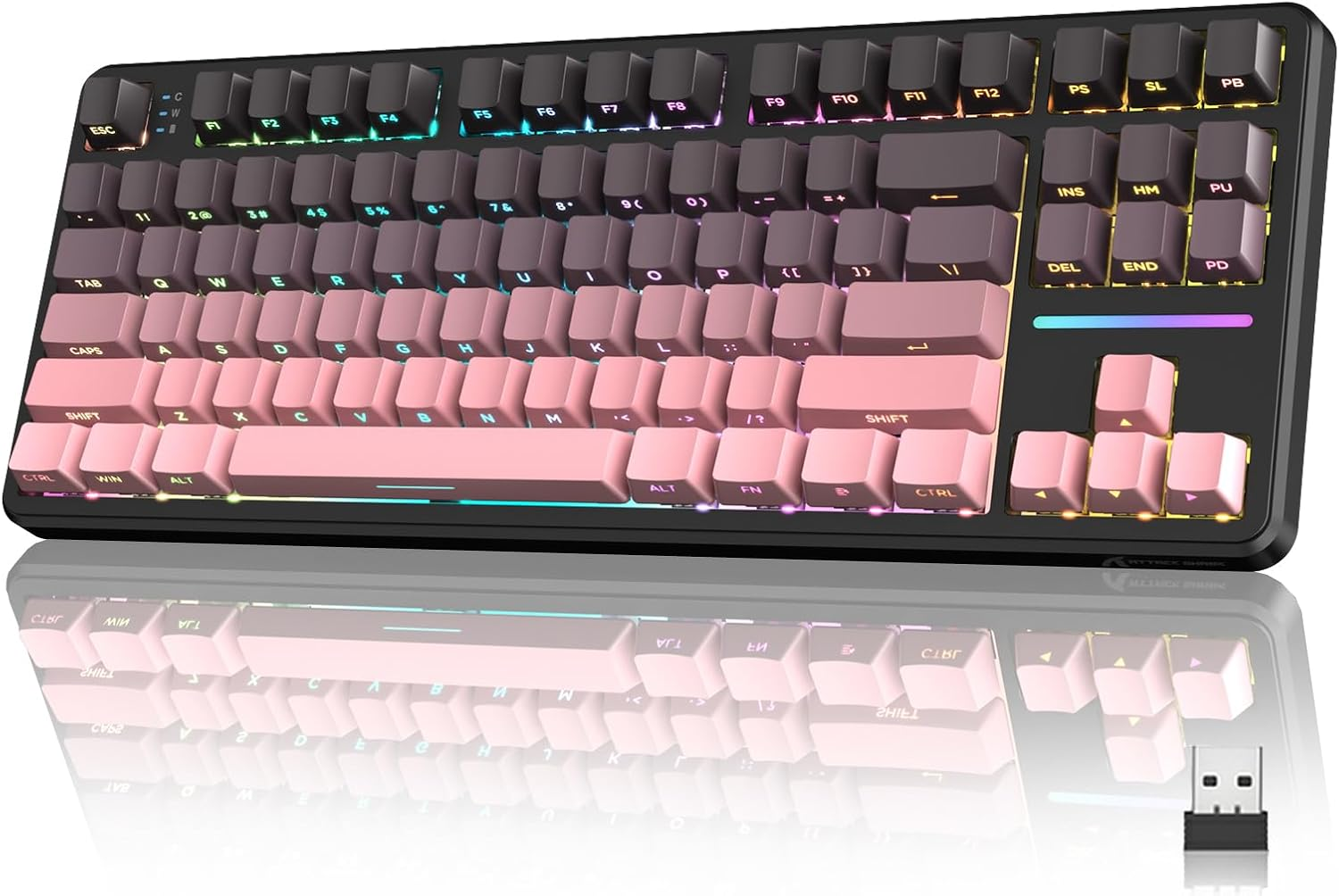 ATTACK SHARK X87 Wireless Gasket Mechanical Keyboard,Tkl Tri-Mode Bt5.0/2.4Ghz/Usb-C Gaming Keyboard,Hot Swappable,Side Printed PBT Keycaps,Pre-Lubed Strawberry Switche RGB Backlit Keyboard-Moon Night