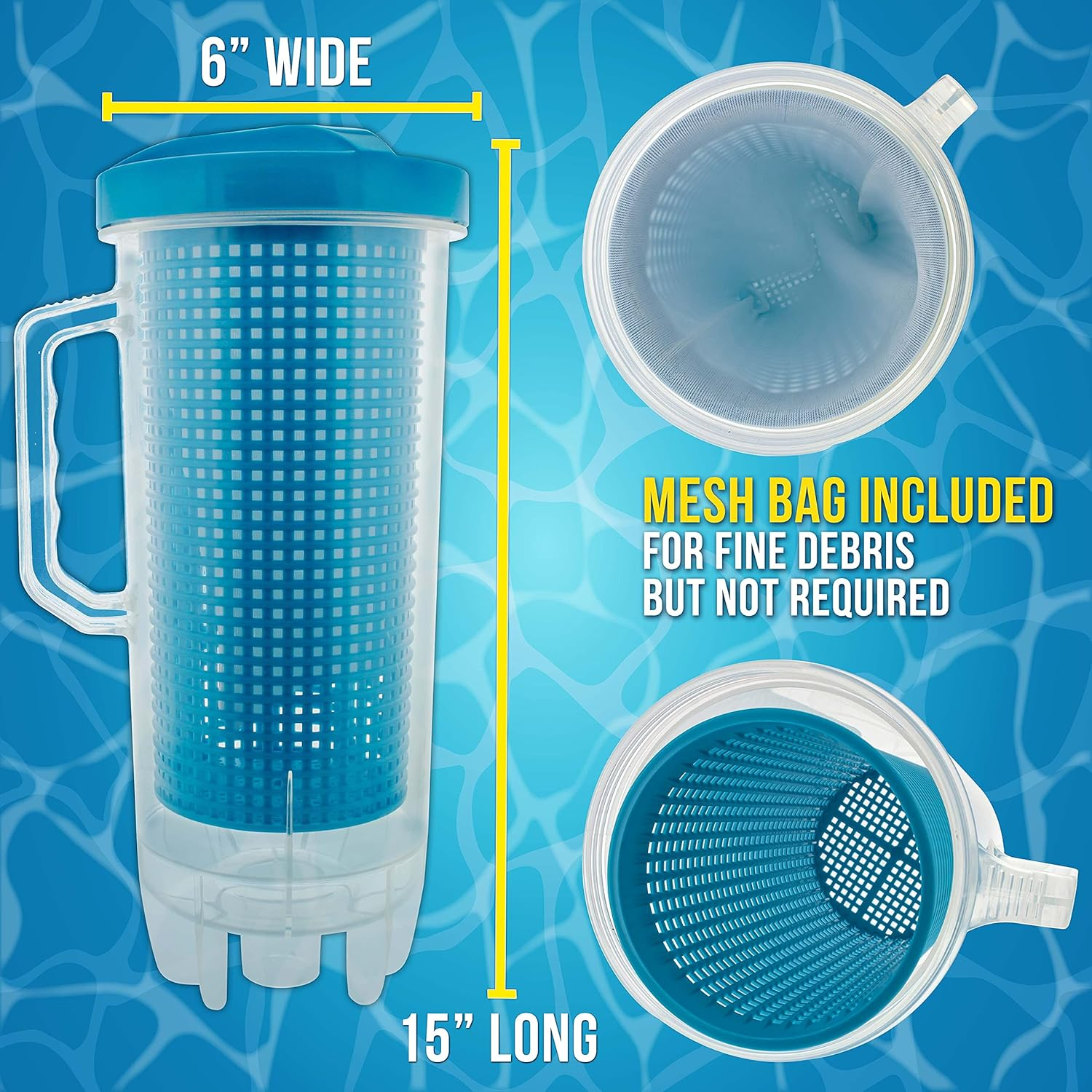 U.S. Pool Supply Professional In-Line Pool Leaf Canister with Large Plastic Mesh Basket & Mesh Bag - Fits 1-1/2&rdquo; Swimming Pool Cleaner Vacuum Hose Sections - Skims Leaves, Prevents Filter Clogging image number 5
