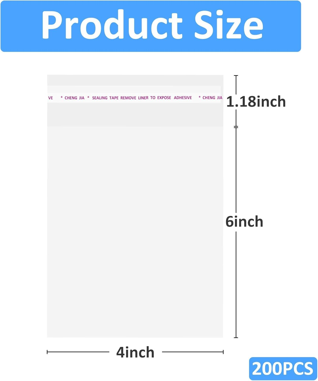 200 Pcs Clear Self Sealing Cellophane Bags,10X15Cm（4X6Inch） Cookie Bags Resealable Cellophane Bag for Packaging Cookies, Candy and Products (Clear, 10X15Cm) image number 2