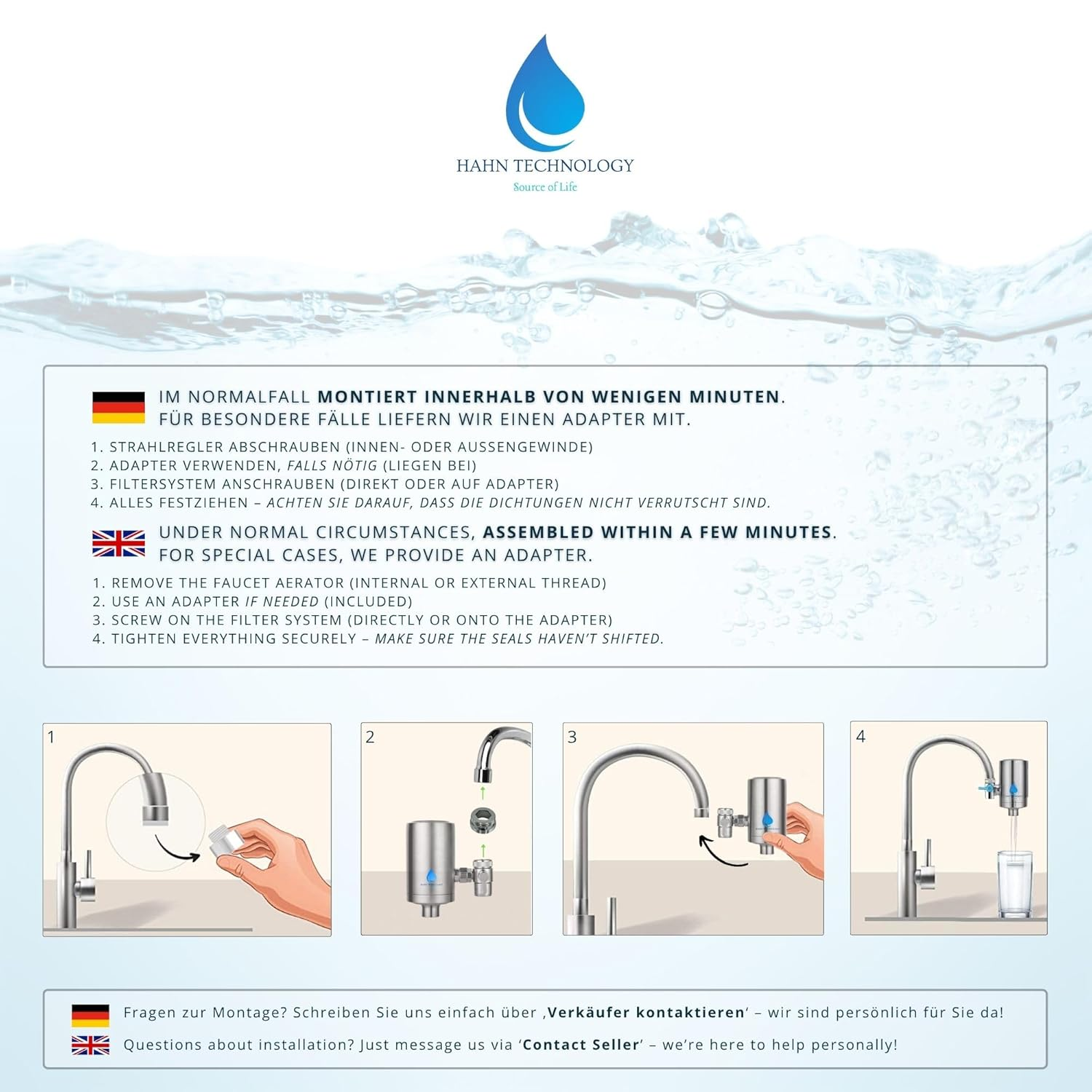 HAHN Technology Replacement Cartridge &ndash; Activated Carbon with Ceramic Balls | Fits HAHN Faucet Filter | Reduces Chlorine, Odours, Heavy Metals & Microplastics image number 4