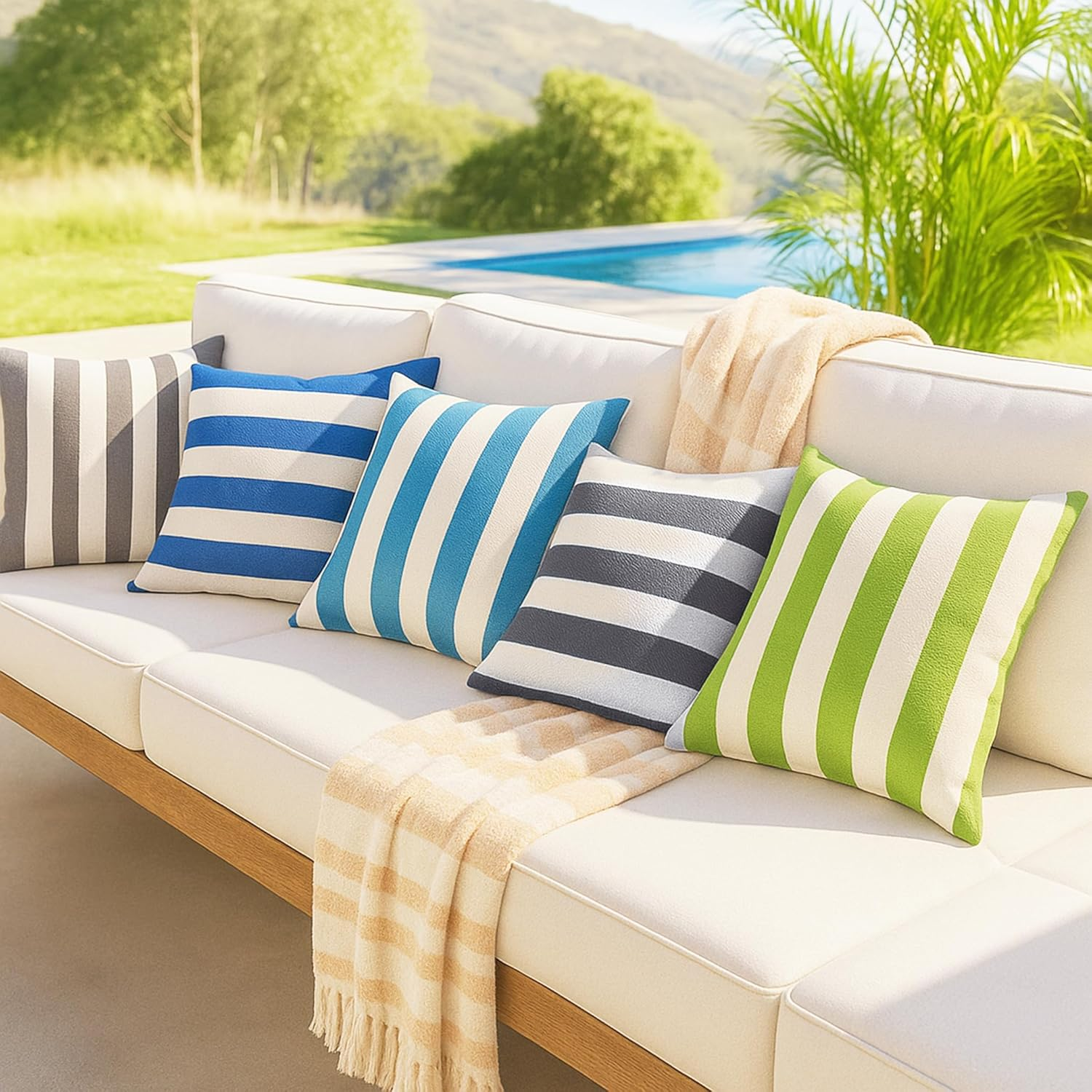 Outdoor Cushion Covers with Vertical Stripes Design (50X50 Cm, Turquoise)- Perfect for Outdoor Furniture, Couches, Throw Pillows - Durable and Stylish Pillow Cases image number 3