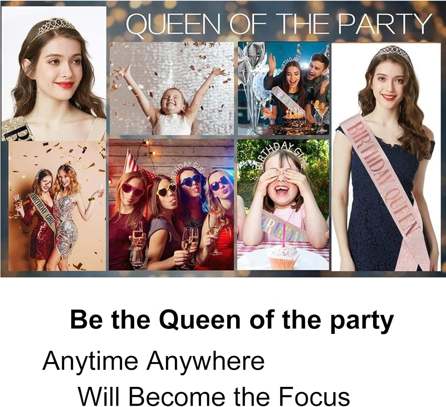 BLUPLE Birthday Queen Sash Rose Gold-Queen, Elegant Birthday Sash for Women & Girls, 'Birthday Girl' Message, One Size Fits All, Adjustable, Pack of 1 image number 4