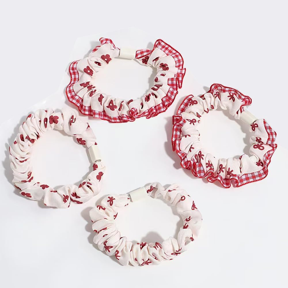 Hair Scrunchie with Bow, Satin Silk Bowknot Hair Bobbles, Ponytail Holder, Elastic Velvet Hair Band, Silk Scarf, Rabbit Ears Shape for Women (Style C, Pack of 4) image number 3