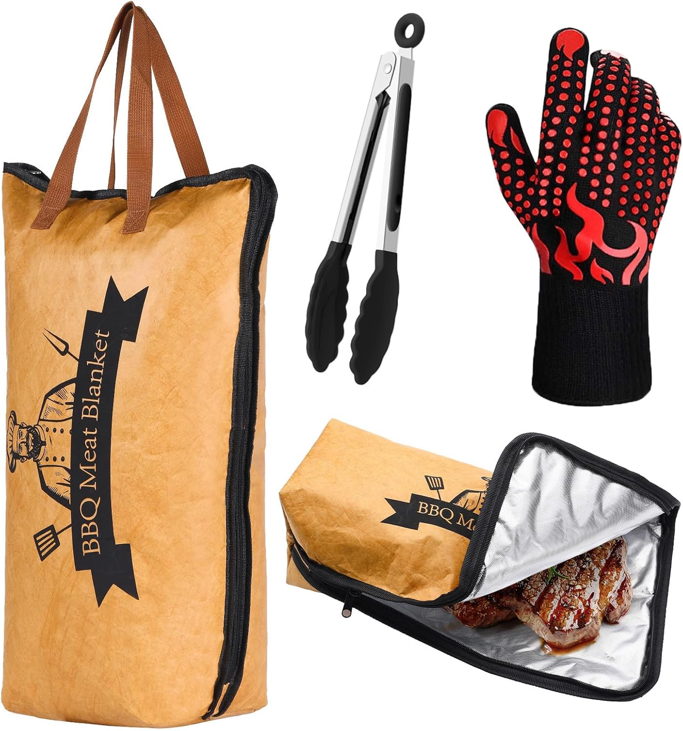 1Pcs 21" BBQ Blanket for Resting Meat-Bbq Accessories with 1 Heat-Resistant Gloves 1 Cooking Tong,Reusable Reat Insulated Resting Bag,Meat-Grill Mats Cooking Utensils for Outdoor,Grilling Gifts image number 2