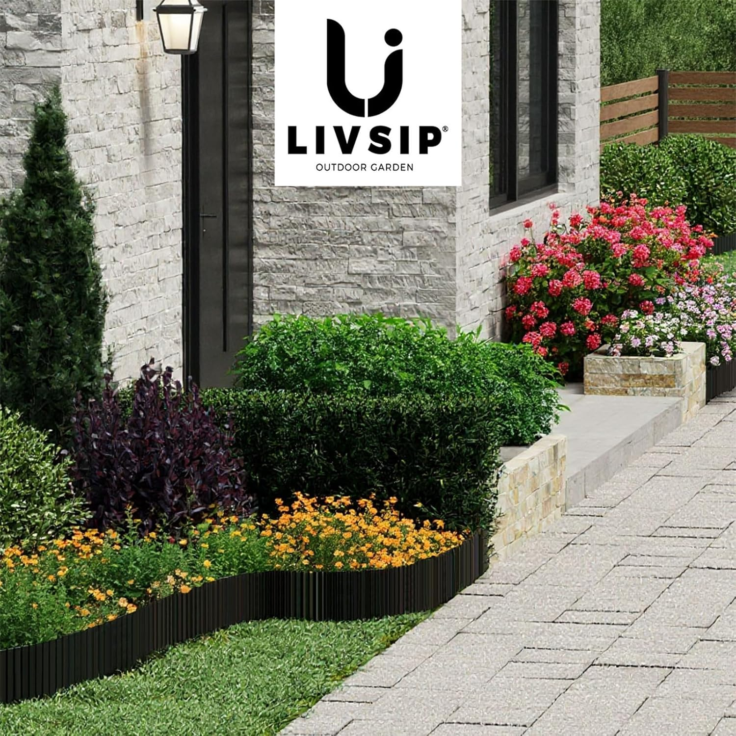 Livsip Garden Edging 10Mx30Cm Landscape Lawn Edge Border for Garden Fence, Lawn, Flower Bed, Paver Edging, Flower Bed Border Flexible Curred or Cut as Needed DIY Fence Steel, Black image number 6