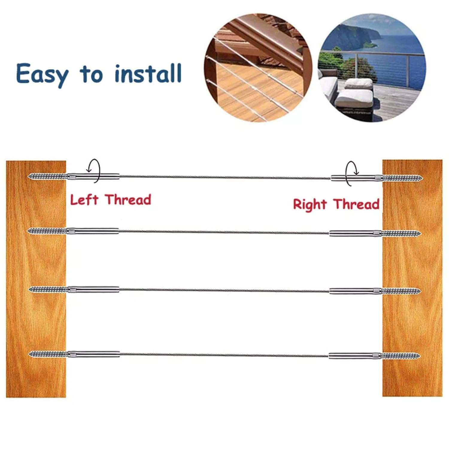 MTJNYZA Fence Tool,40 Pack Lag Screw Swage Stud Left & Right Handed Thread Swage Lag Screws for 1/8" Cable Railing Kit, T316 Stainless Steel Stair Deck Railing Hardware DIY Baluster Kit image number 5
