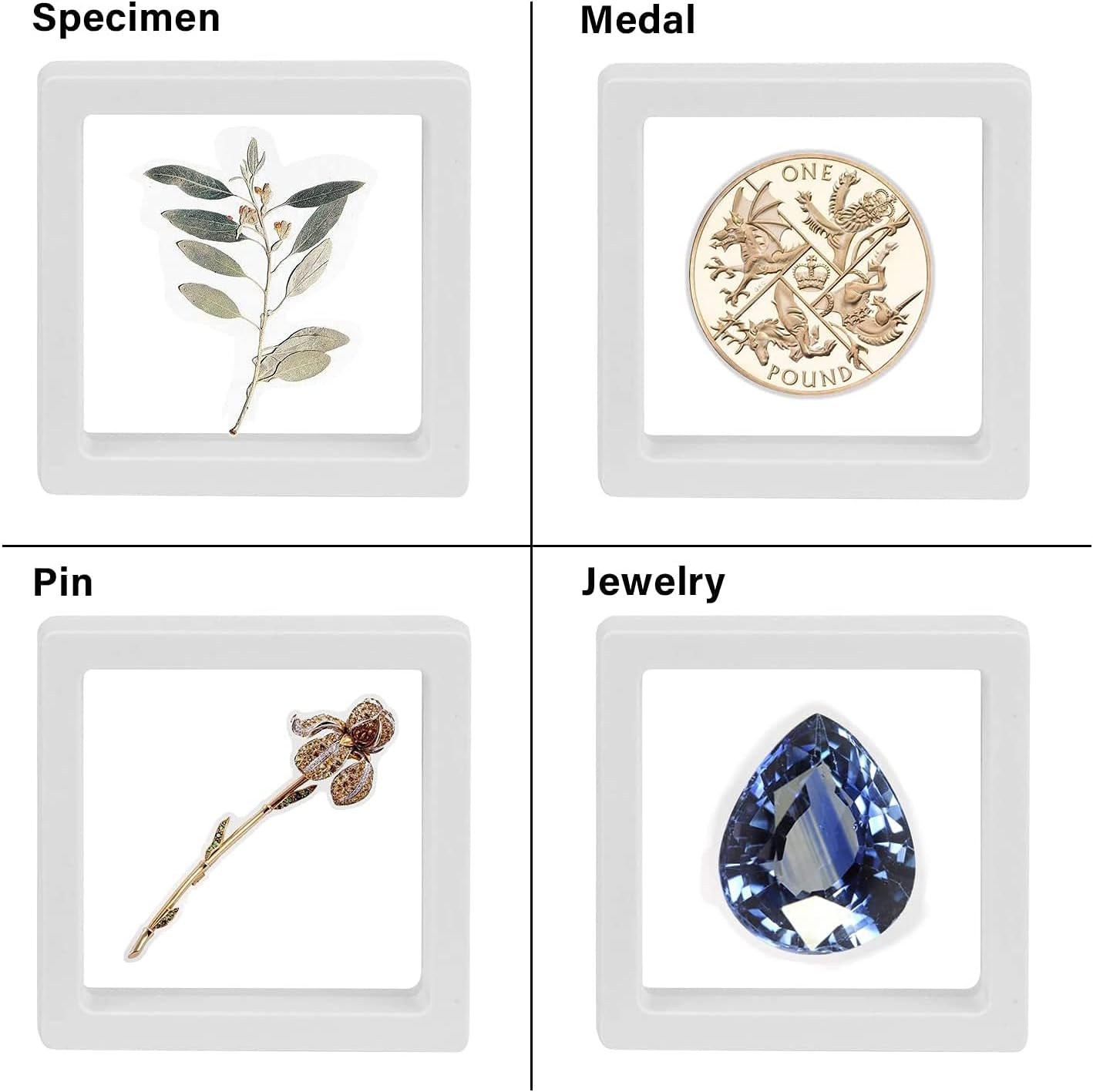 Floating Display Case Sdoot 3D Floating Frame Display Holder Stands, 20 Pack 4.3 X 4.3 X 0.8&rdquo; White Coin Display Stands, 3D Floating Jewelry Frame for Challenge Coins, AA Medallions image number 2