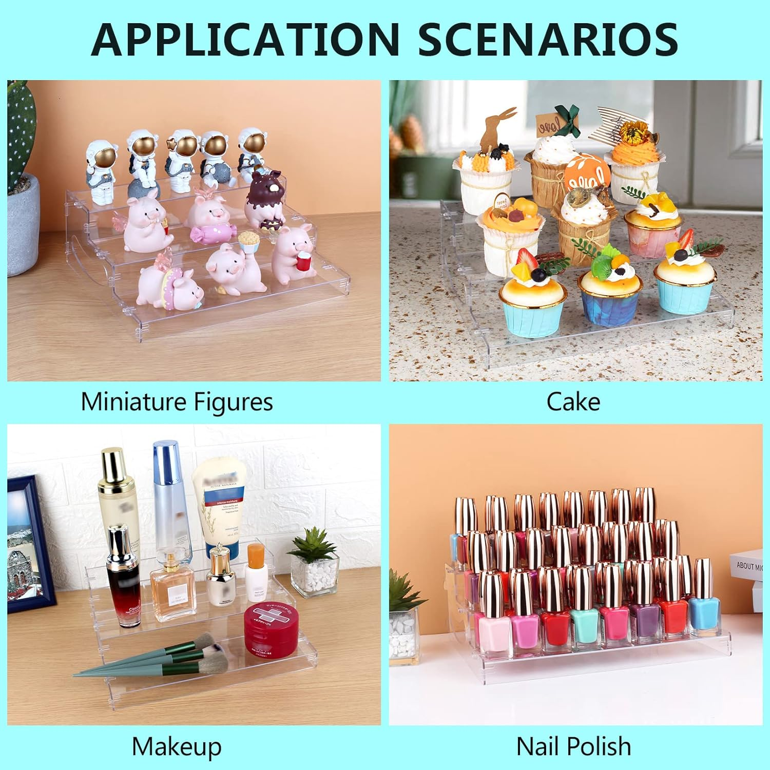 Evron Pantry Organization and Storage Clear Plastics Spice Rack Organizer for Cabinet & Countertop (ASSEMBLY REQUIRED) 3 Tier Versatile Tierd Shelf 10.5'' Clear Snap-In Assembly 1Pack