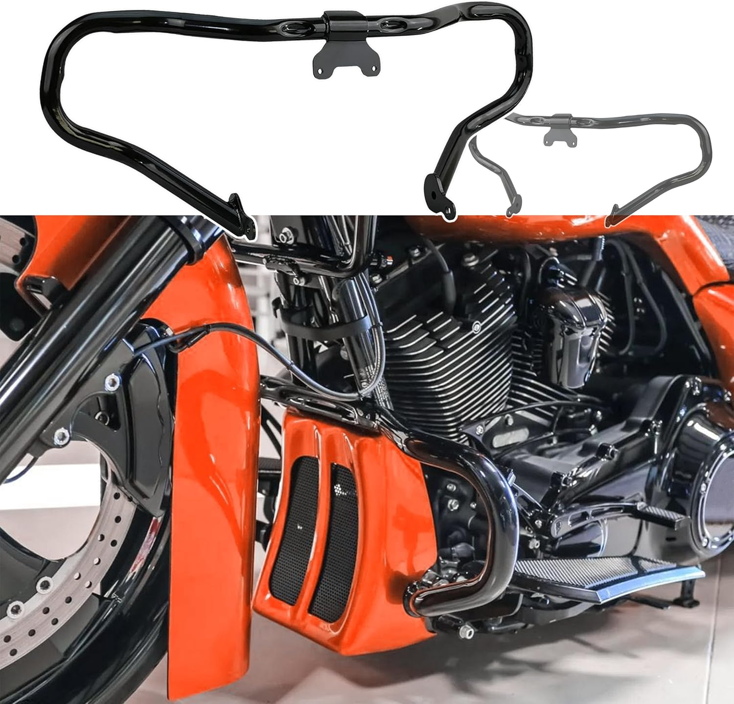 Chopped Engine Guard for Harley (Gloss Black) image number 2