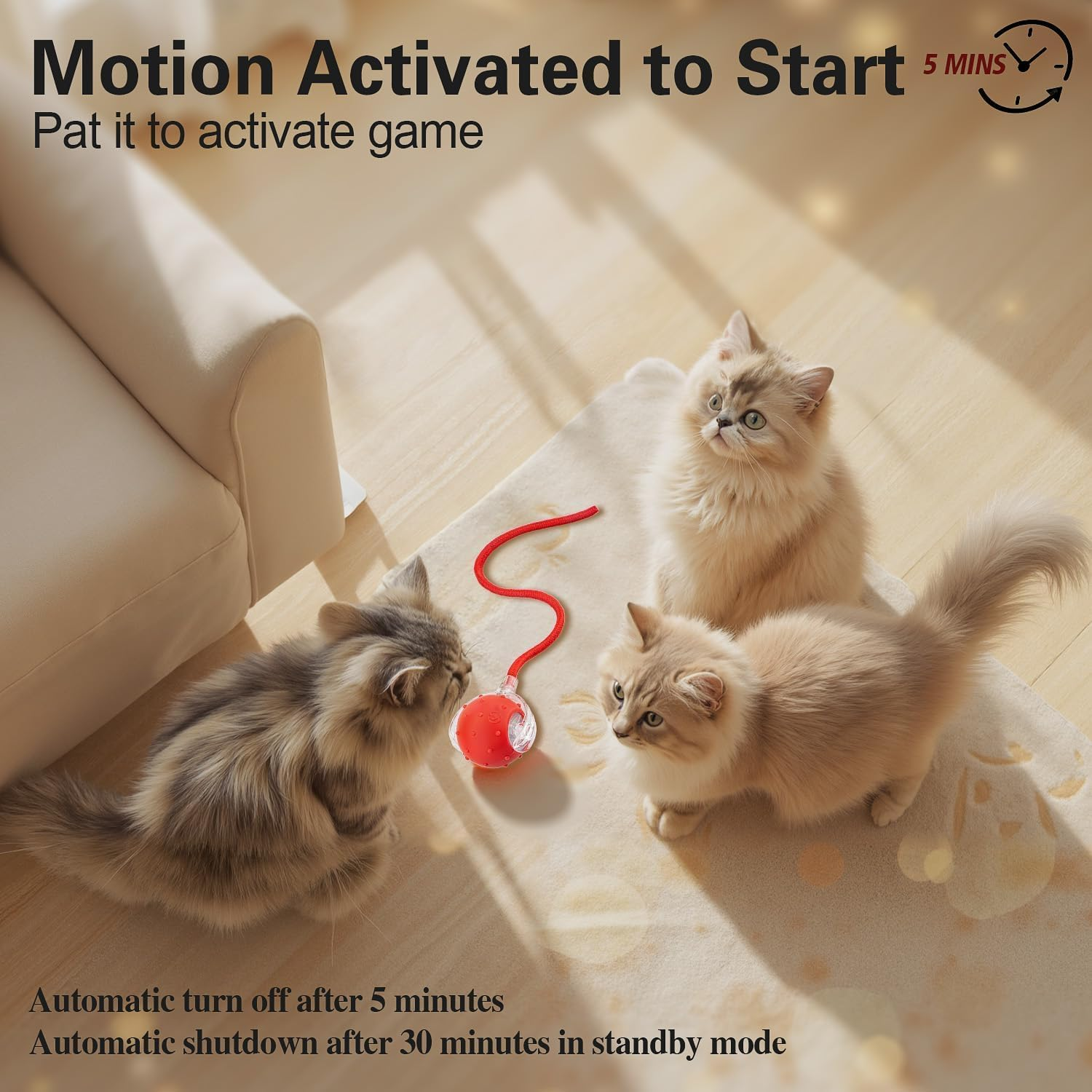 Interactive Cat Toys for Indoor Cats, Generation Agile Moving Cat Ball with Elastic Mesh Tail, Automatic Kitten Toys for Bored Indoor Cats, Chirping & Motion Activate Cat Toys image number 1