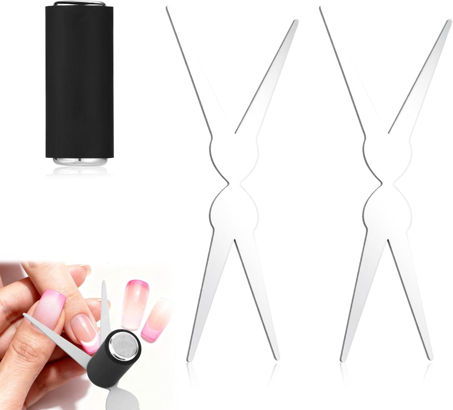 3Pcs Cat Eye Magnet Tool Set, Cylinder Nail Magnet with 2-In-1 Double-Ended Scissor-Shaped Iron Sheets for Cat Eye Gel Polish Nail Art Tools for DIY Manicure Home Studio Salon image number 1
