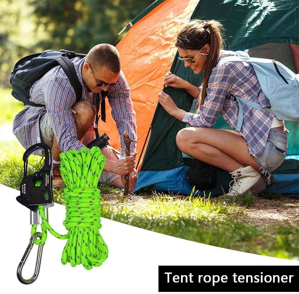Universal Tent Rope Tensioner Set &ndash; 6Mm X 5M Reflective Cord with Aluminum Alloy Self-Locking Adjuster, Snap Buckle, Stainless Steel Hook & Cord Loop &ndash; Camping Guy Line Kit for Tents, Tarps & Outdoors image number 1