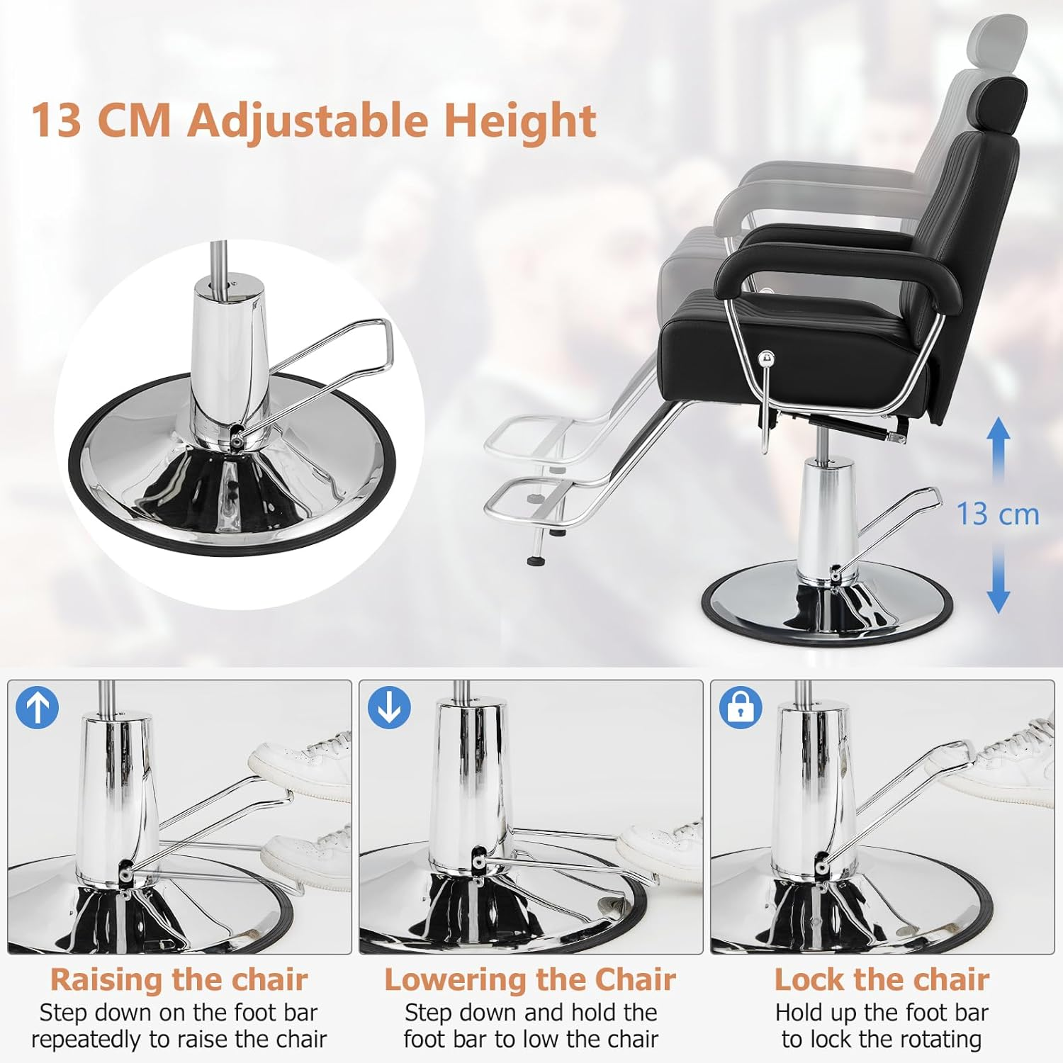 Costway Salon Chair, Hydraulic Barber Swivel Chair W/Adjustable Headrest & Reclining Backrest, Height Adjustment, Heavy Duty Hydraulic Pump, Beauty Hair Salon Equipment, Max Load Weight 150 KG image number 4