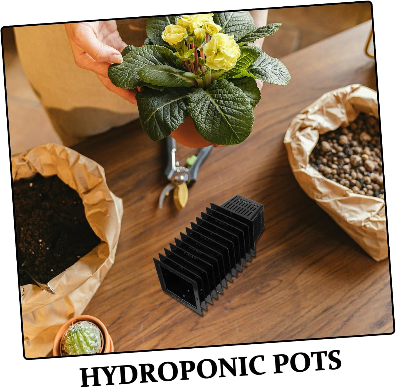 Outanaya 12Pcs Black Square Hydroponic Planter Baskets for Vegetable Growing and Leafy Leaf Plants, Small Nursery Pots with Slotted Mesh Design for Balcony and Indoor Hydroponics image number 4