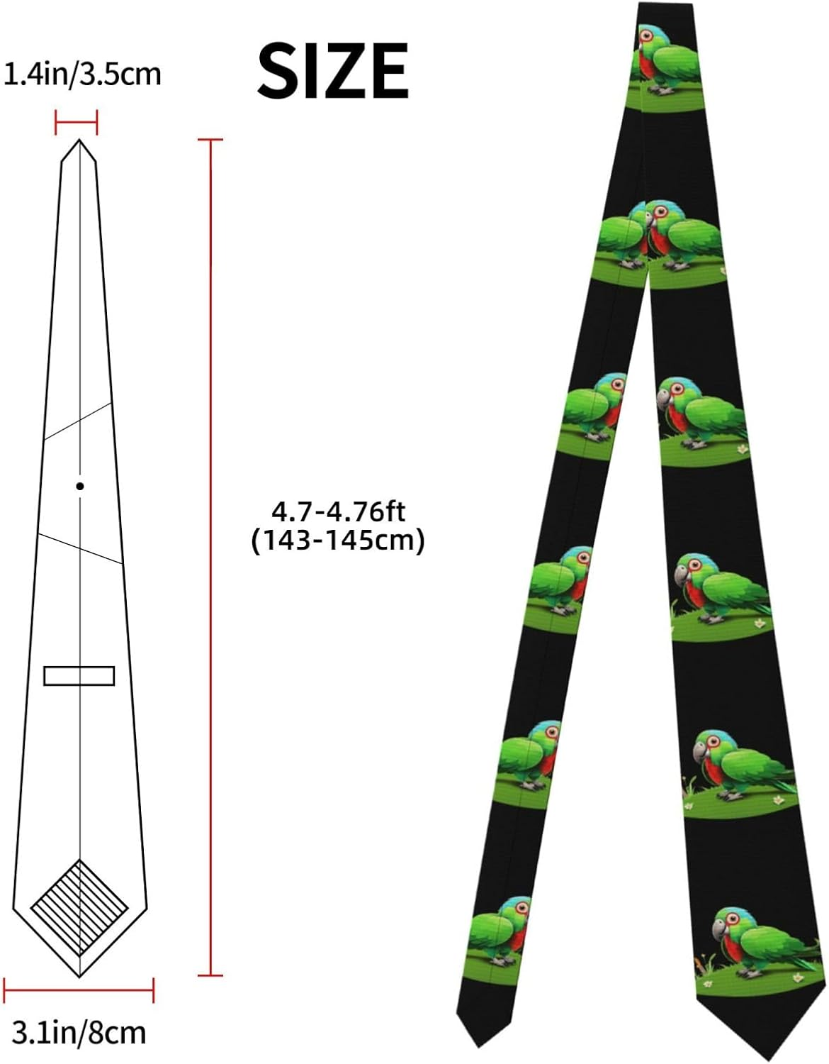 Men'S Necktie Tie WHJDPP Parrot on the Grass Prints Soft and Comfortable Non-Deforming for Business Daily Life Work Birthday Wedding Party Banquet image number 6