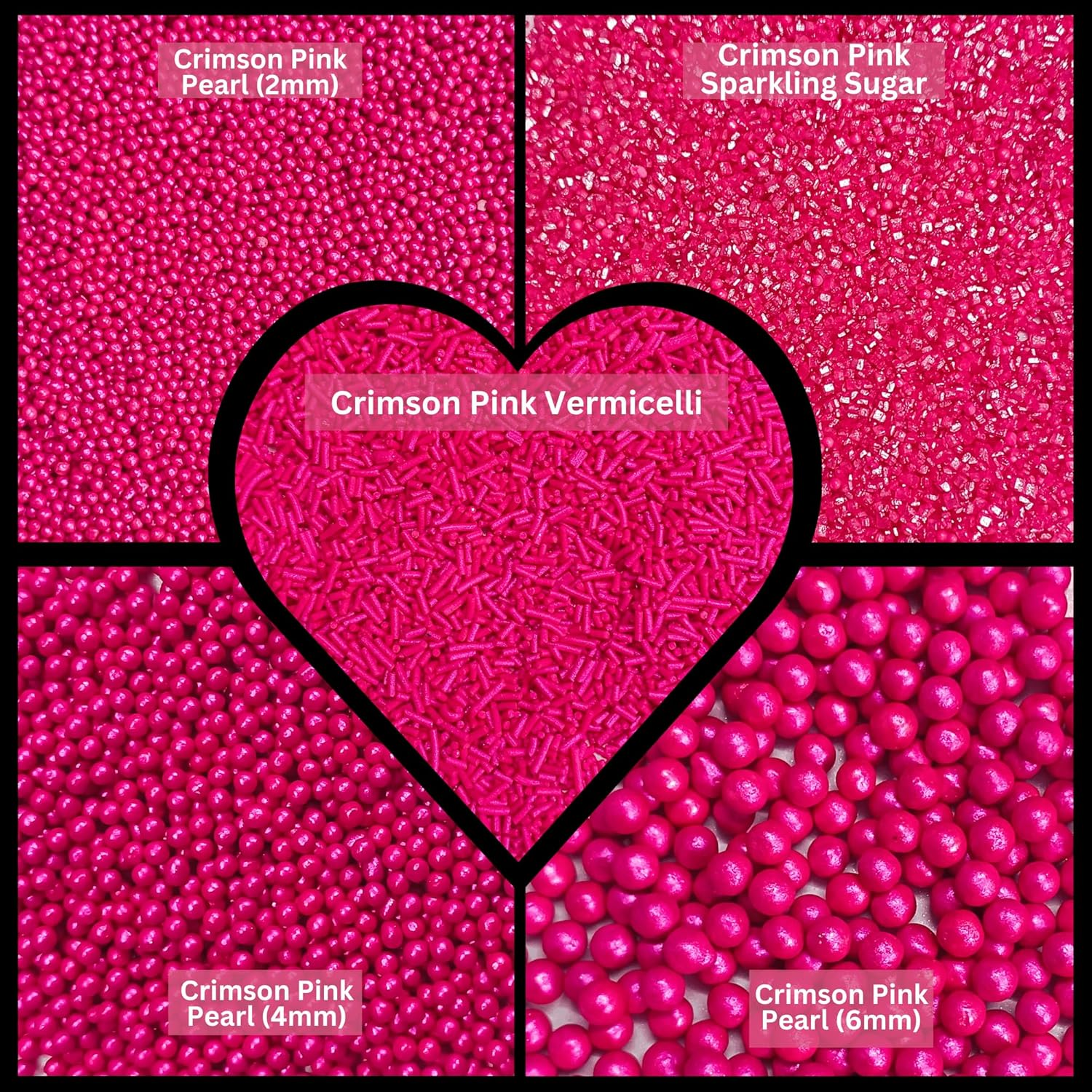 Confect Sprinkles for Cakes & Cupcakes Decoration | Assorted Pack of 5 Crimson Pearl Sprinkles | Pink Sprinkles | Bithday Sprinkles | Edible Mix Dragees, Jimmies & Sparkling Sugar - 3.5 Oz image number 4