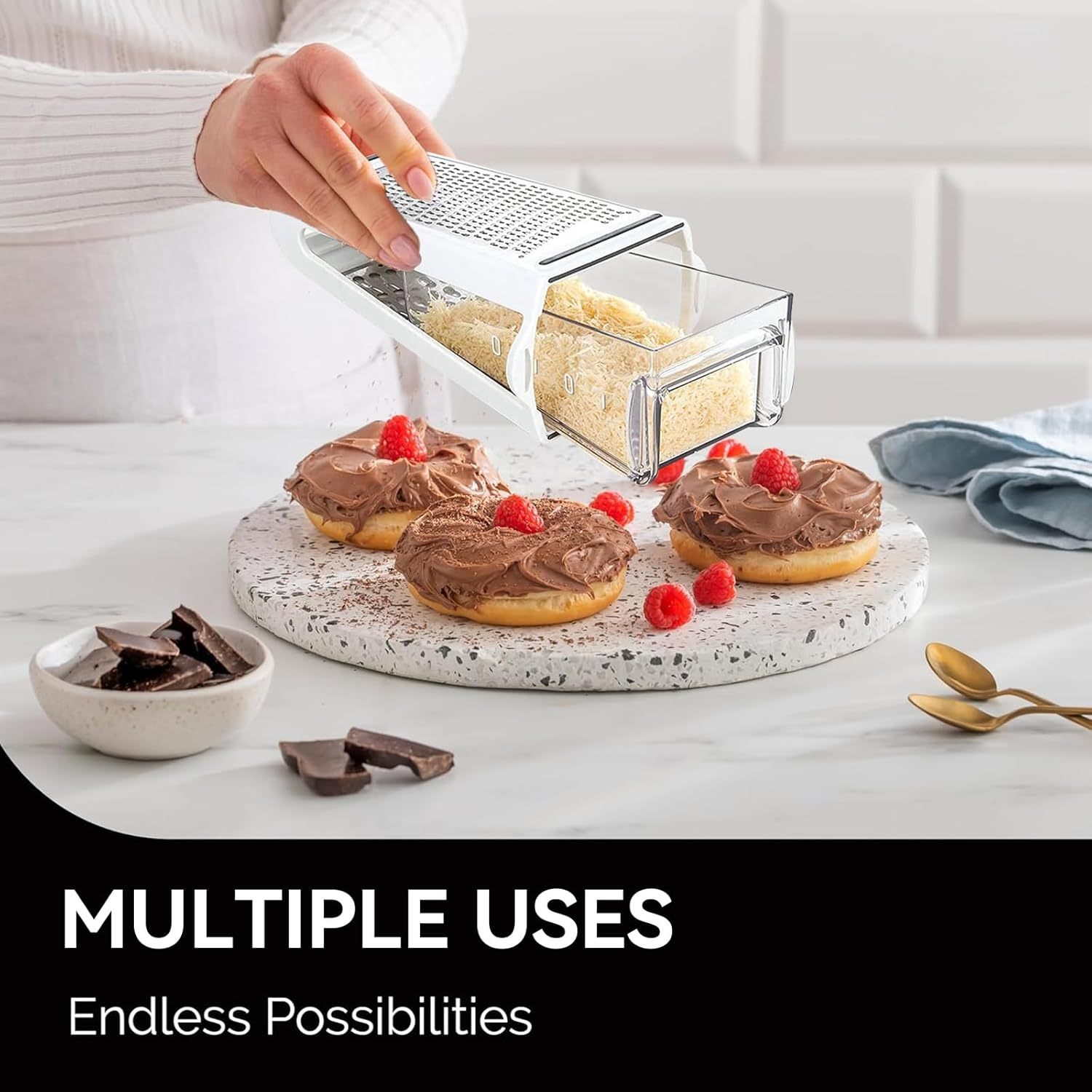 2-Sided Kitchen Grater, Vegetable Slicer Stainless Steel with Container, for Vegetables, Potatoes & Cheese, Rustproof Square Grater with Fine/Coarse Side, for Kitchen Enthusiasts (22 X 13.5 X 8.5 Cm) image number 5