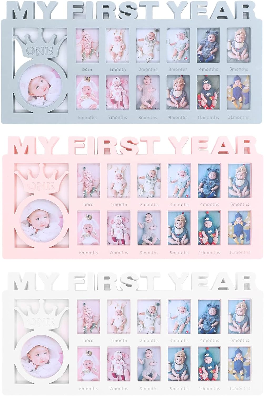 My First Year Collage Photo, Baby Milestone Keepsake Newborn Baby Registry Newborn Photo Frame Baby'S Monthly Growth Baby Photo Frame Durable Polished 12 Month Small Picture Frames(Blue) image number 5