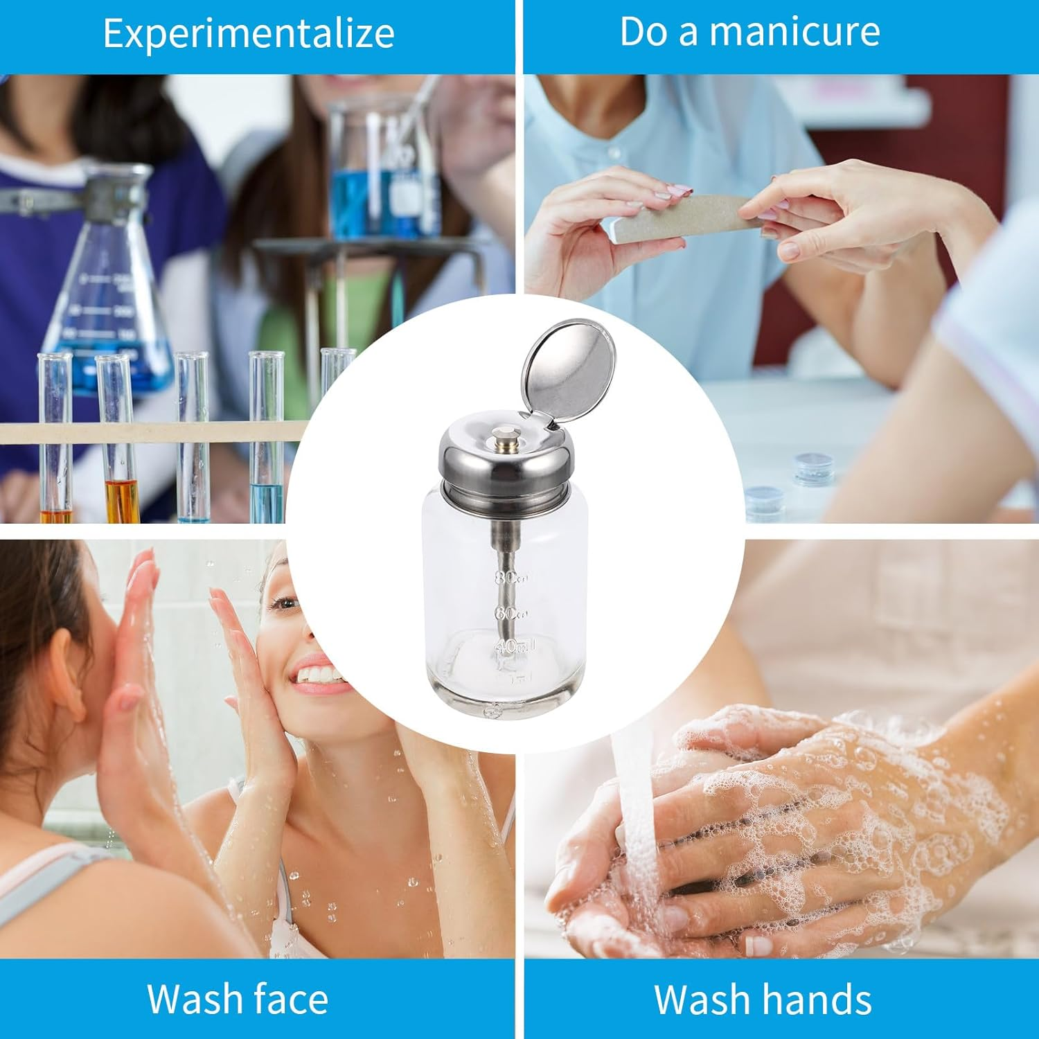 DECHOUS 100Ml Pumping Dispenser Glass Bottle with Lid Small Cosmetic Liquid Dispenser for Manicure and Home Use image number 3